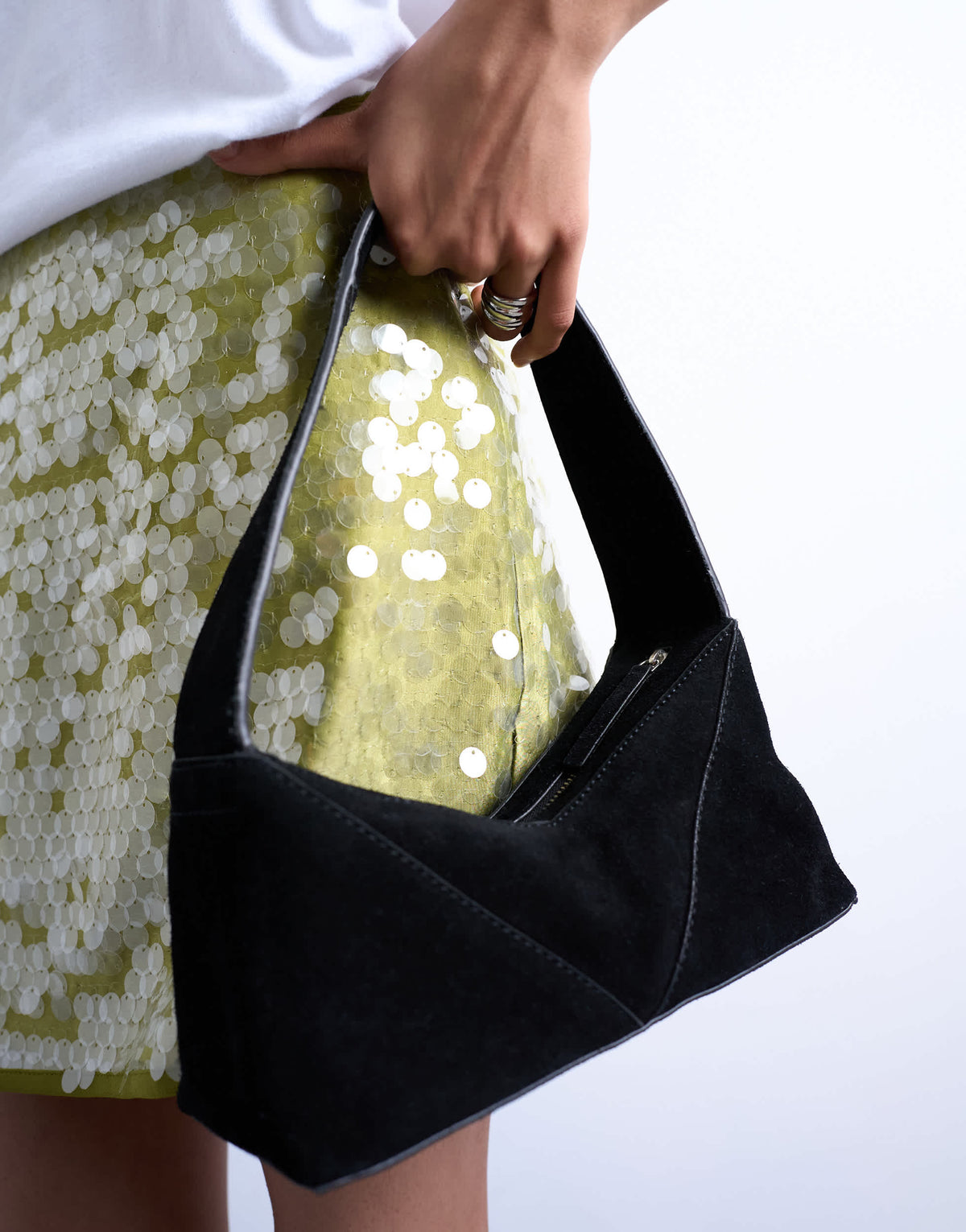 Topshop Safia real suede shoulder bag in black