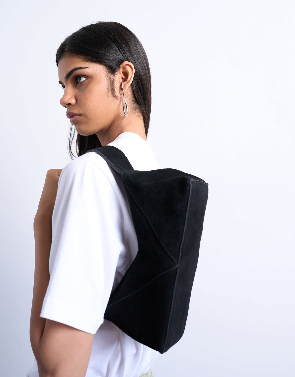Topshop Safia real suede shoulder bag in black