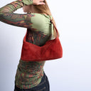 Topshop Safia real suede shoulder bag in rust