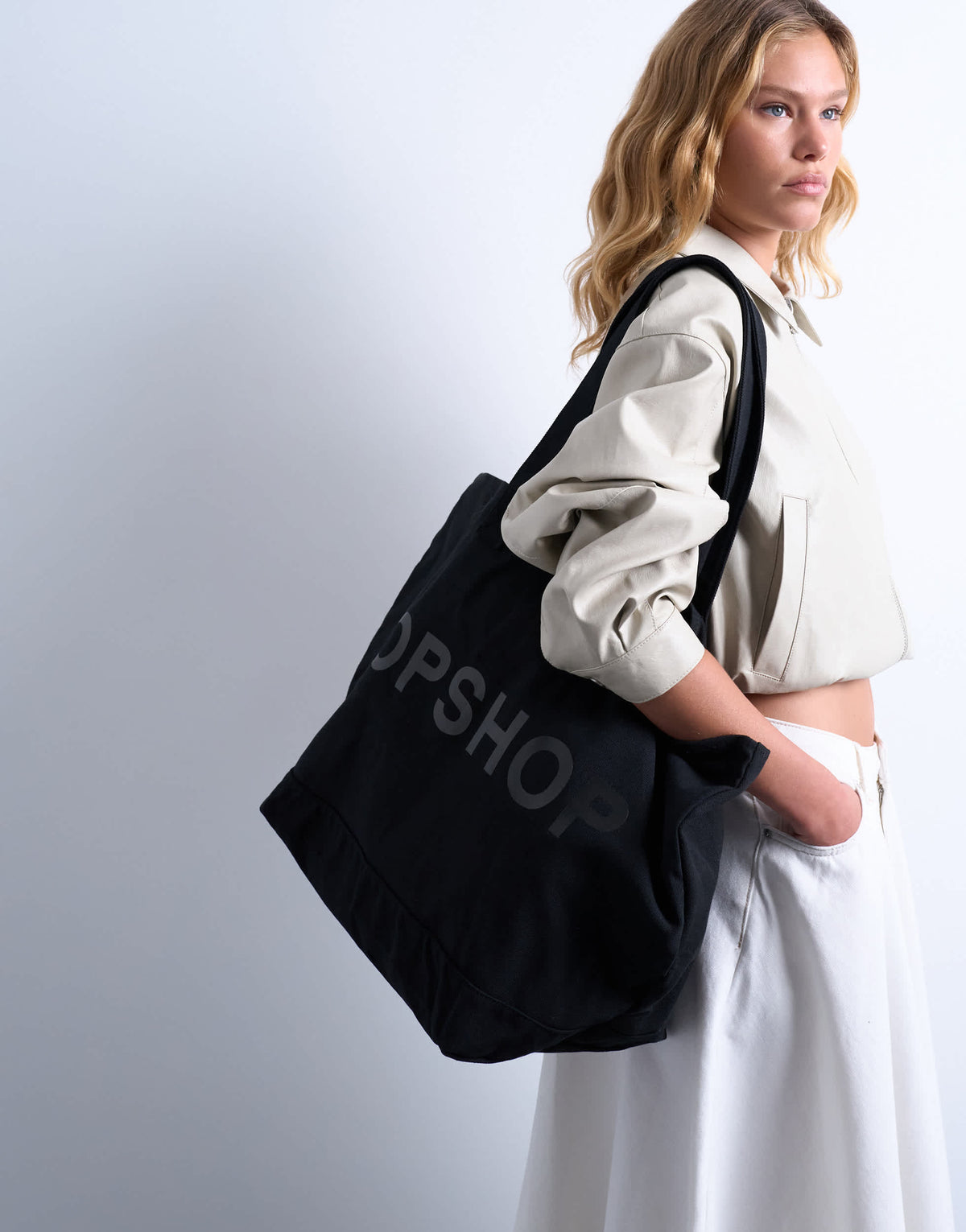 Topshop large canvas tote bag in black