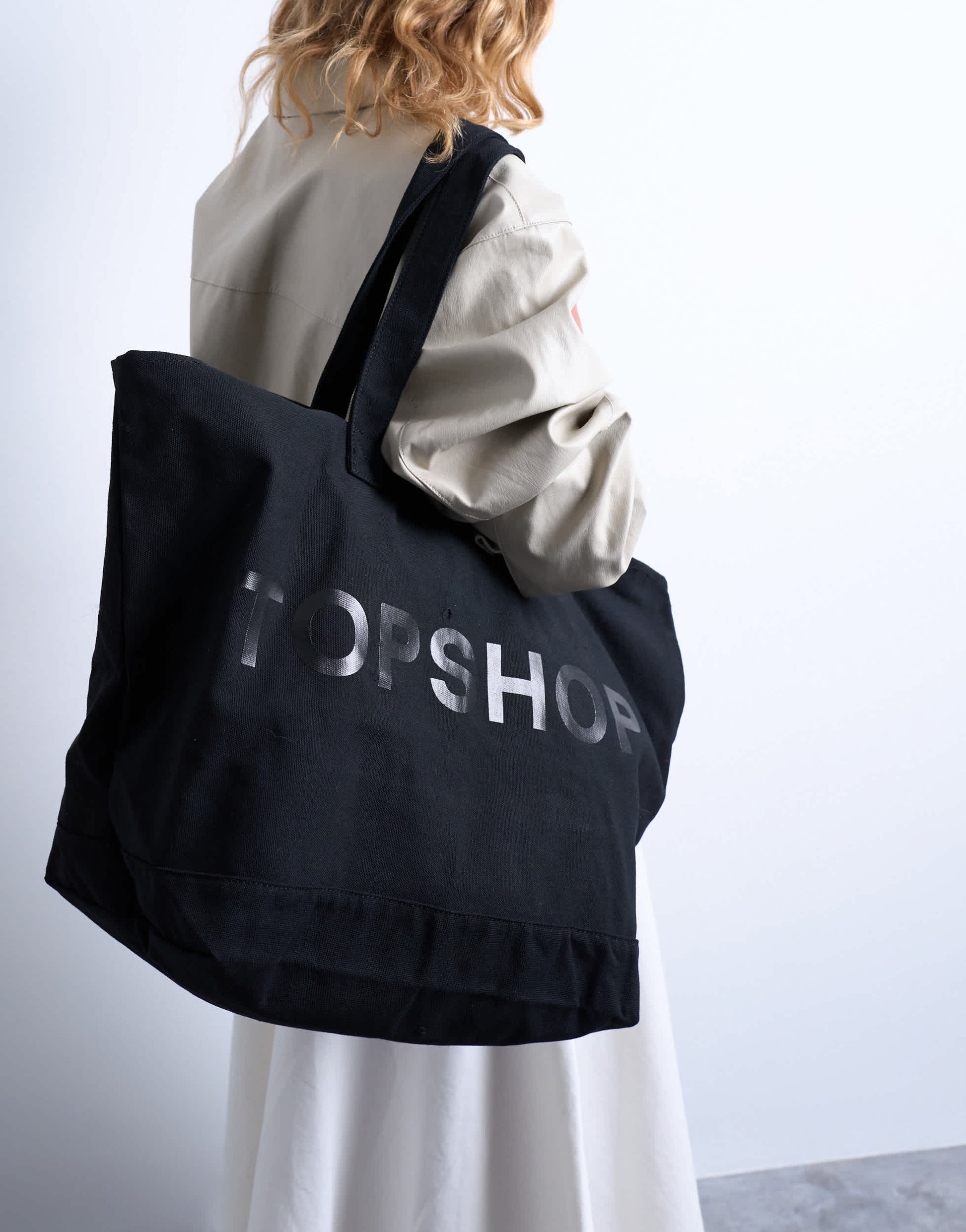 Topshop large canvas tote bag in black