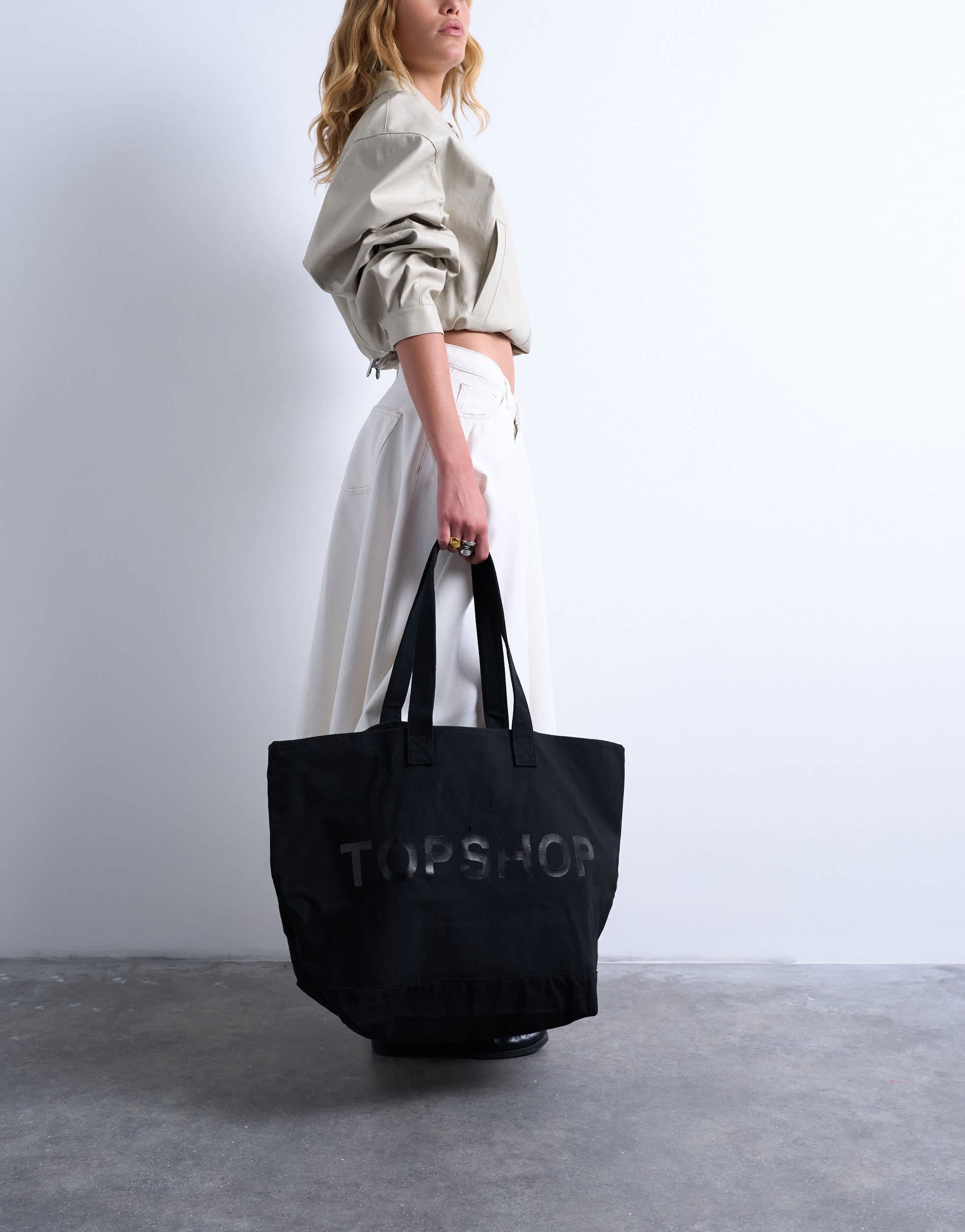Topshop large canvas tote bag in black