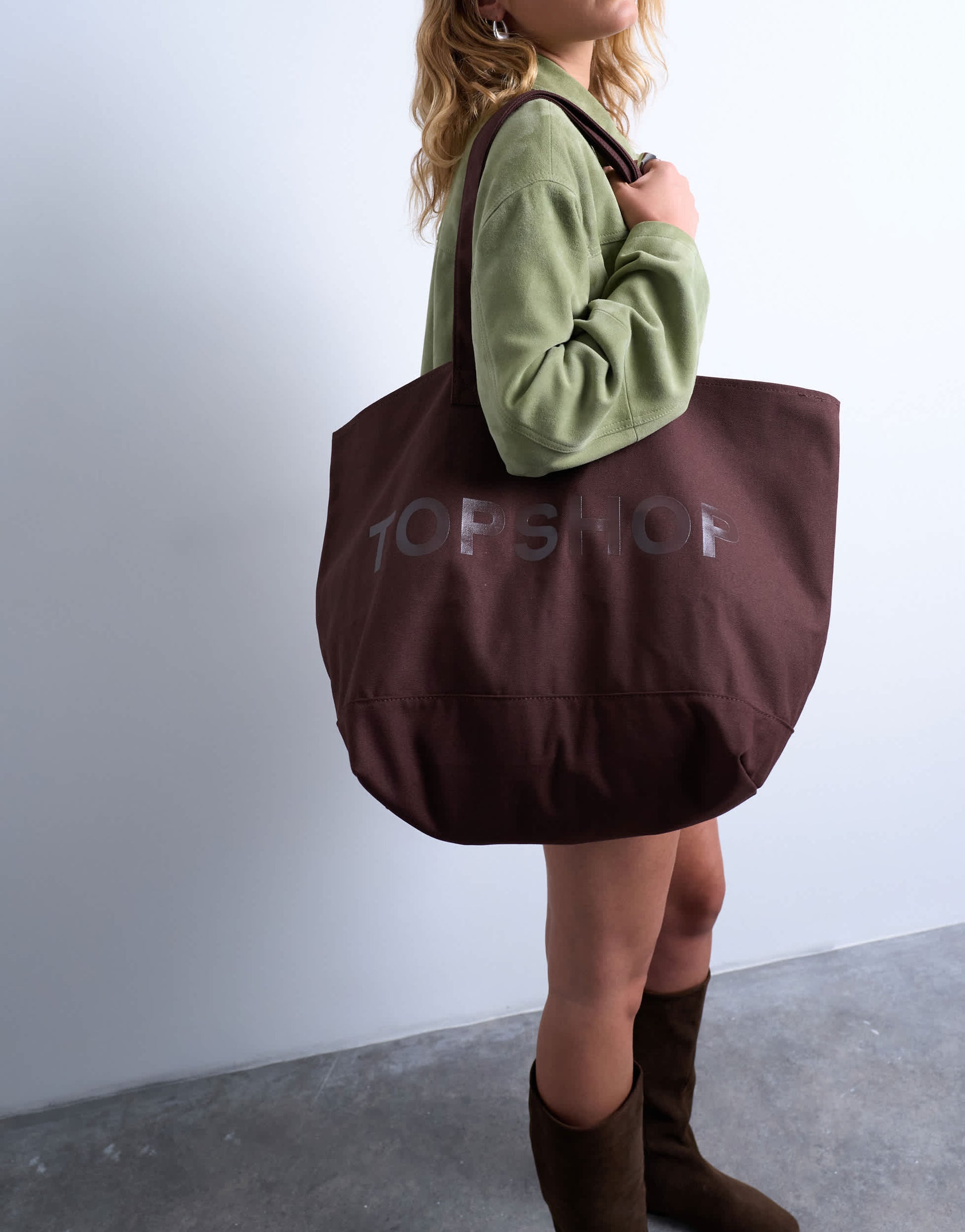 Topshop large canvas tote bag in brown