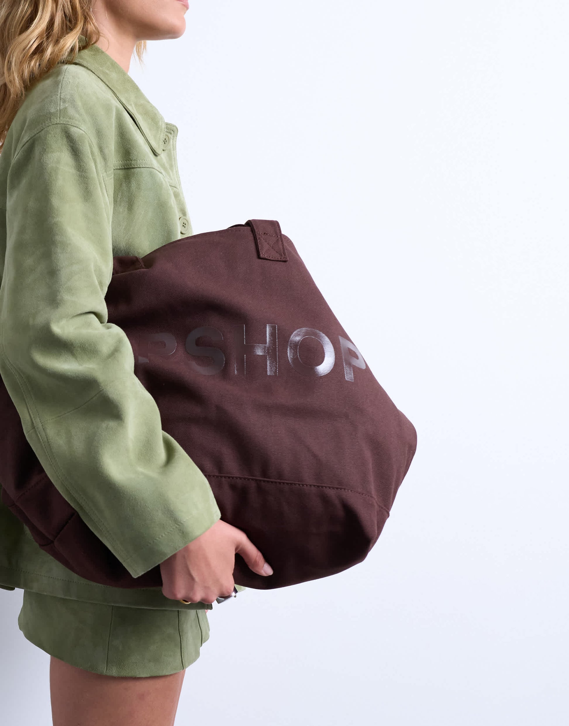 Topshop large canvas tote bag in brown