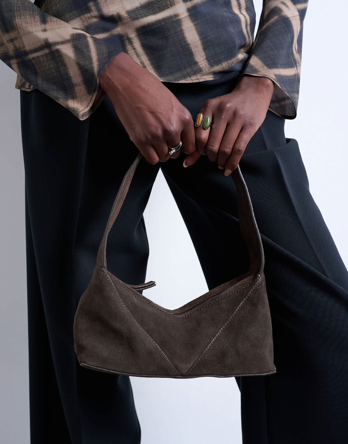 Topshop Safia real suede shoulder bag in chocolate