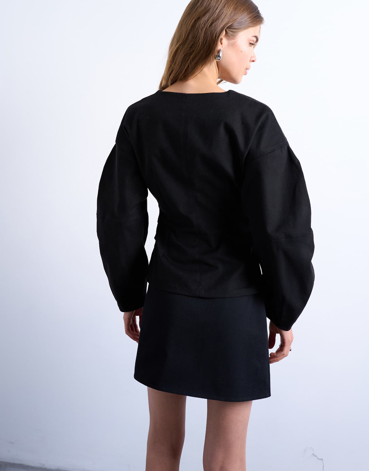 Topshop V neck ovoid sleeve top in black