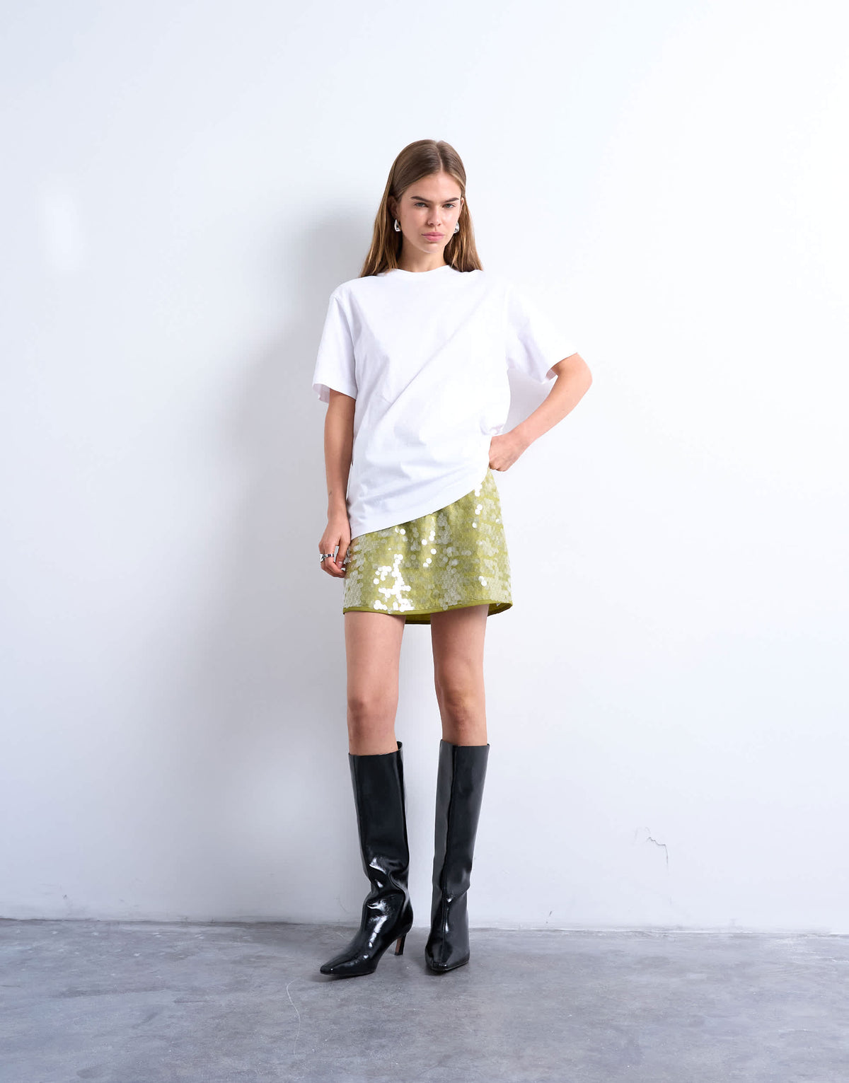 Topshop sequin a line mini skirt in green