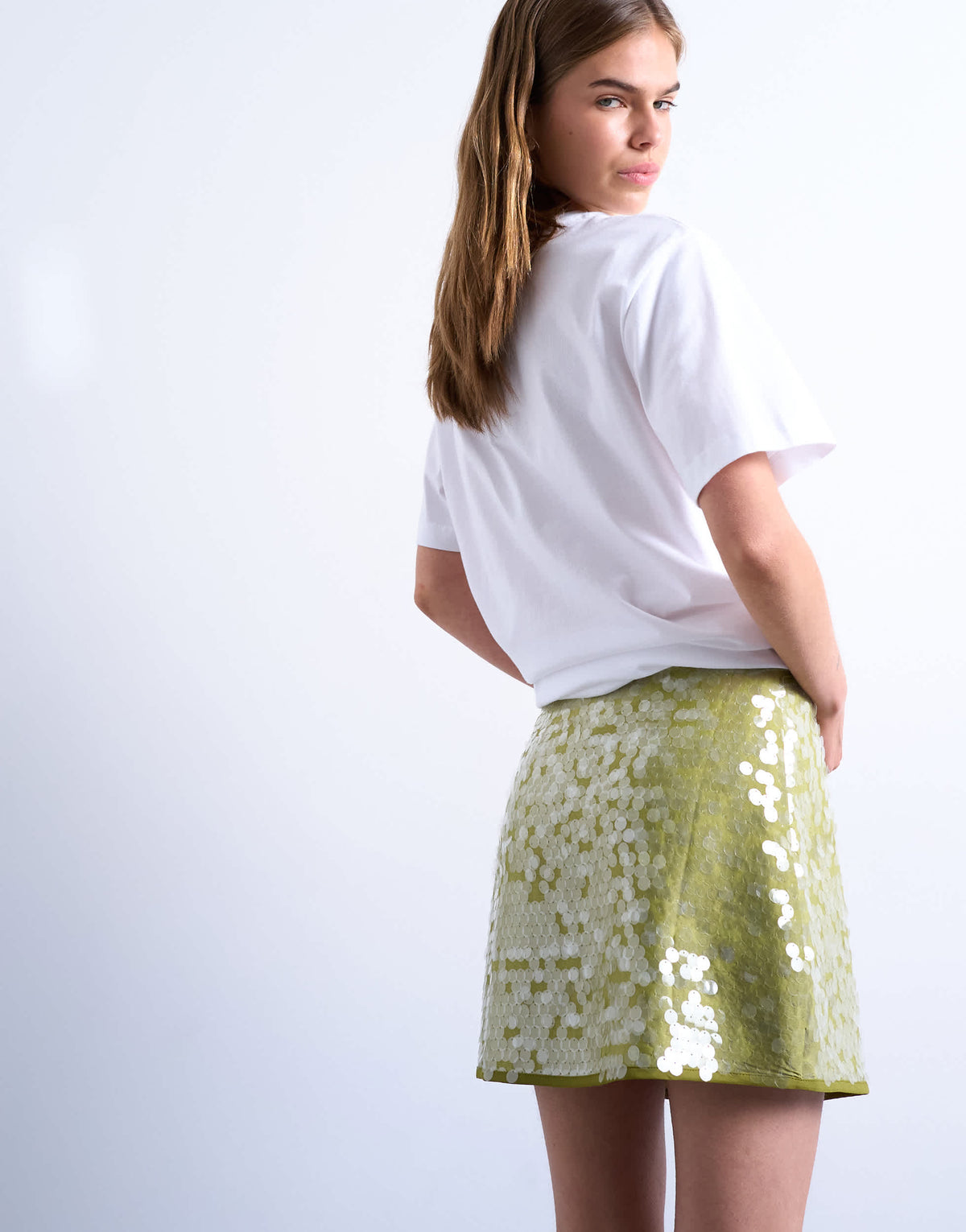 Topshop sequin a line mini skirt in green