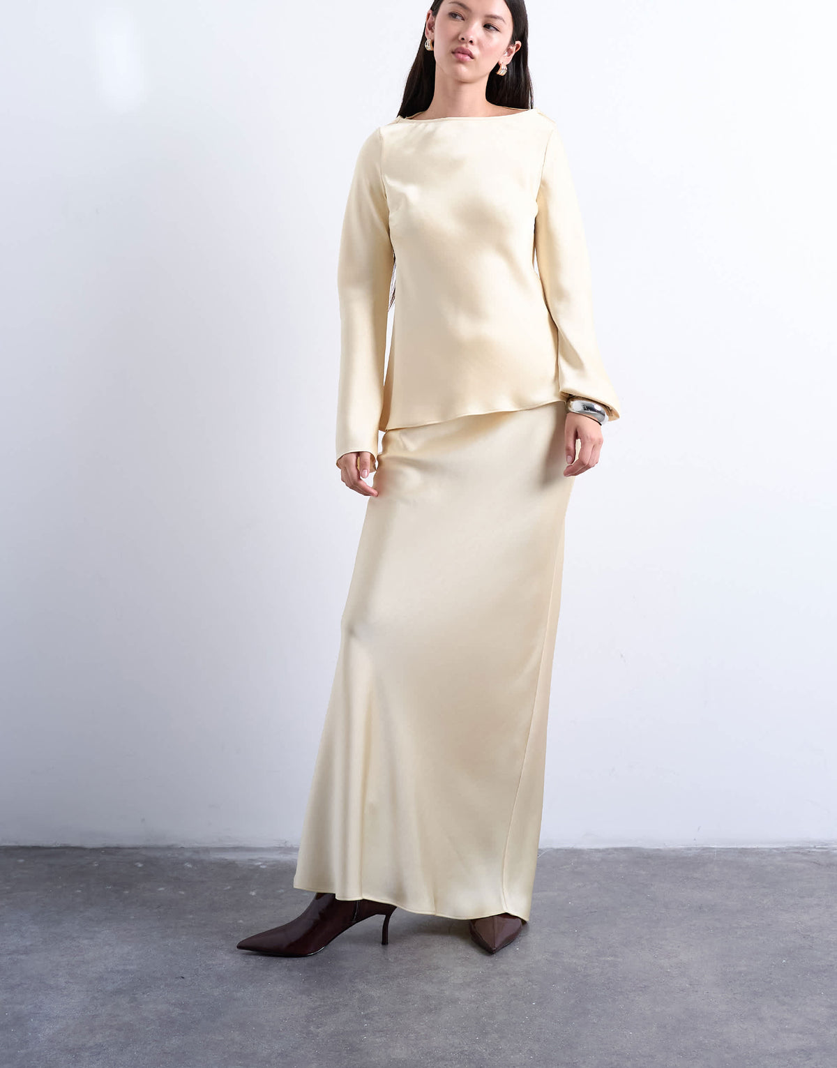 Topshop flood length maxi bias skirt in buttermilk