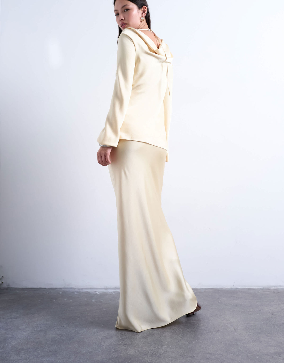 Topshop flood length maxi bias skirt in buttermilk