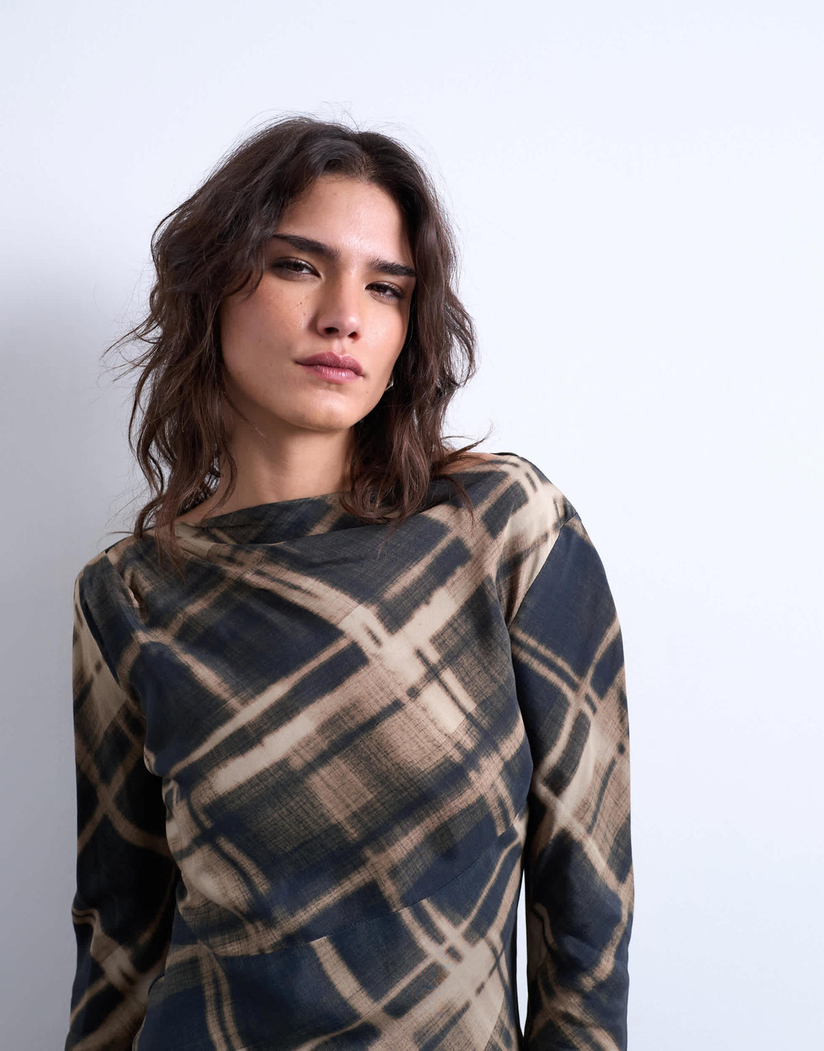 Topshop long sleeve top in check print