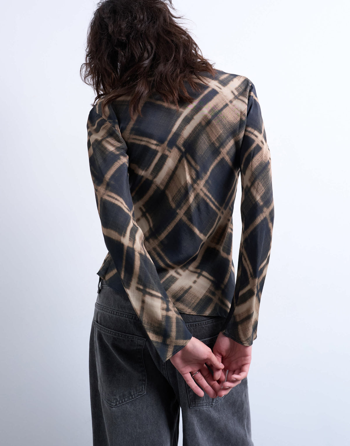 Topshop long sleeve top in check print