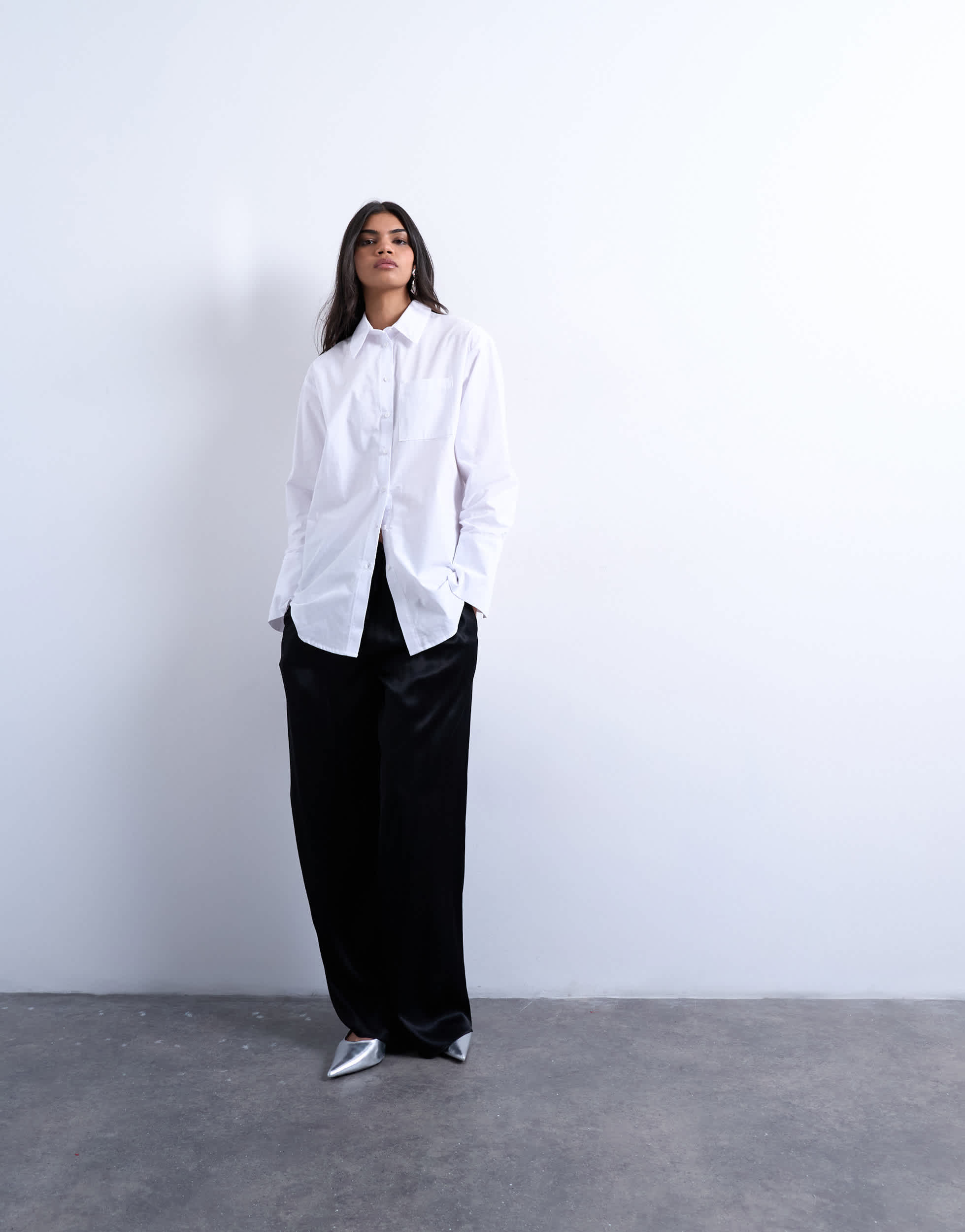 Topshop cinched oversized poplin shirt in white