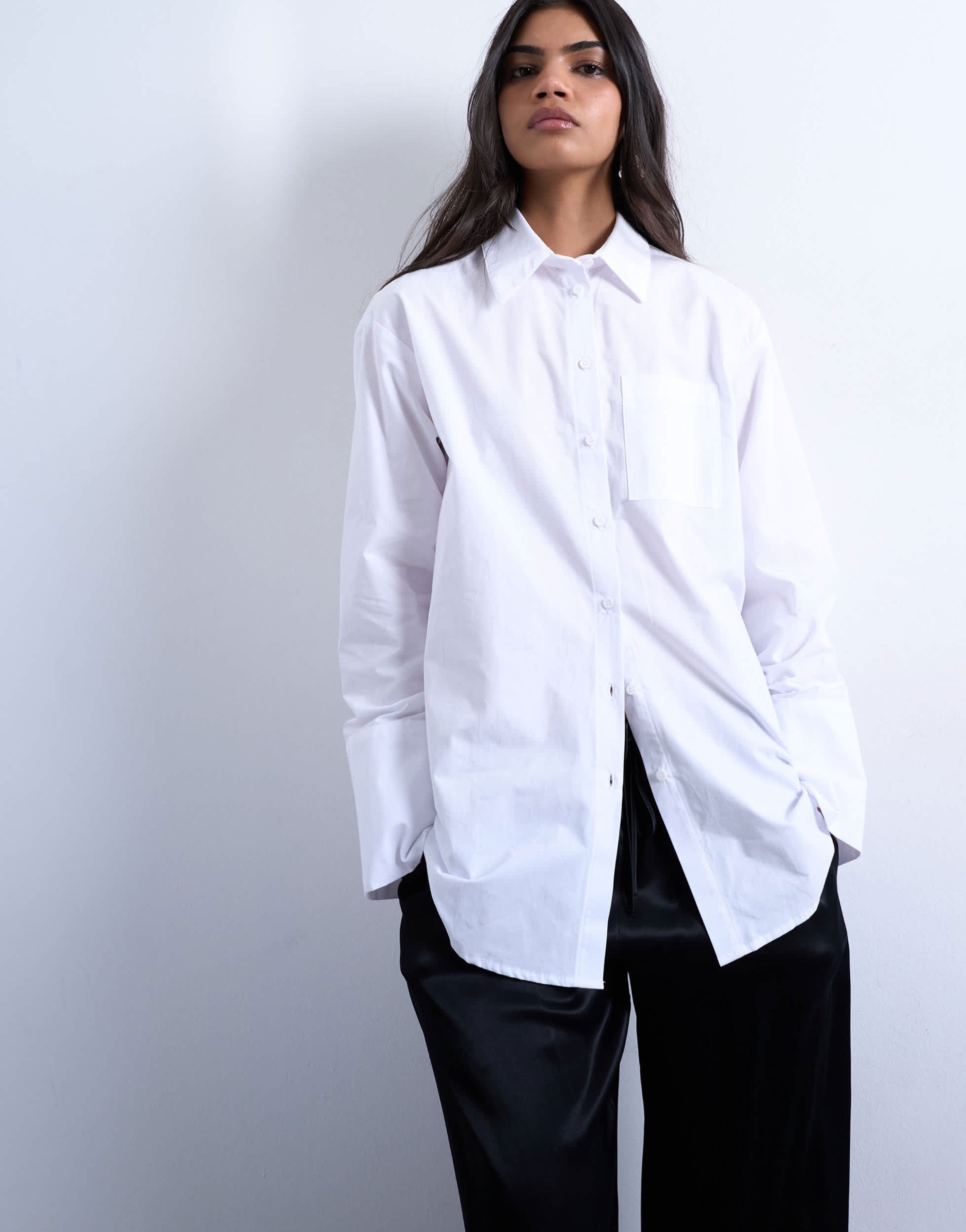 Topshop cinched oversized poplin shirt in white