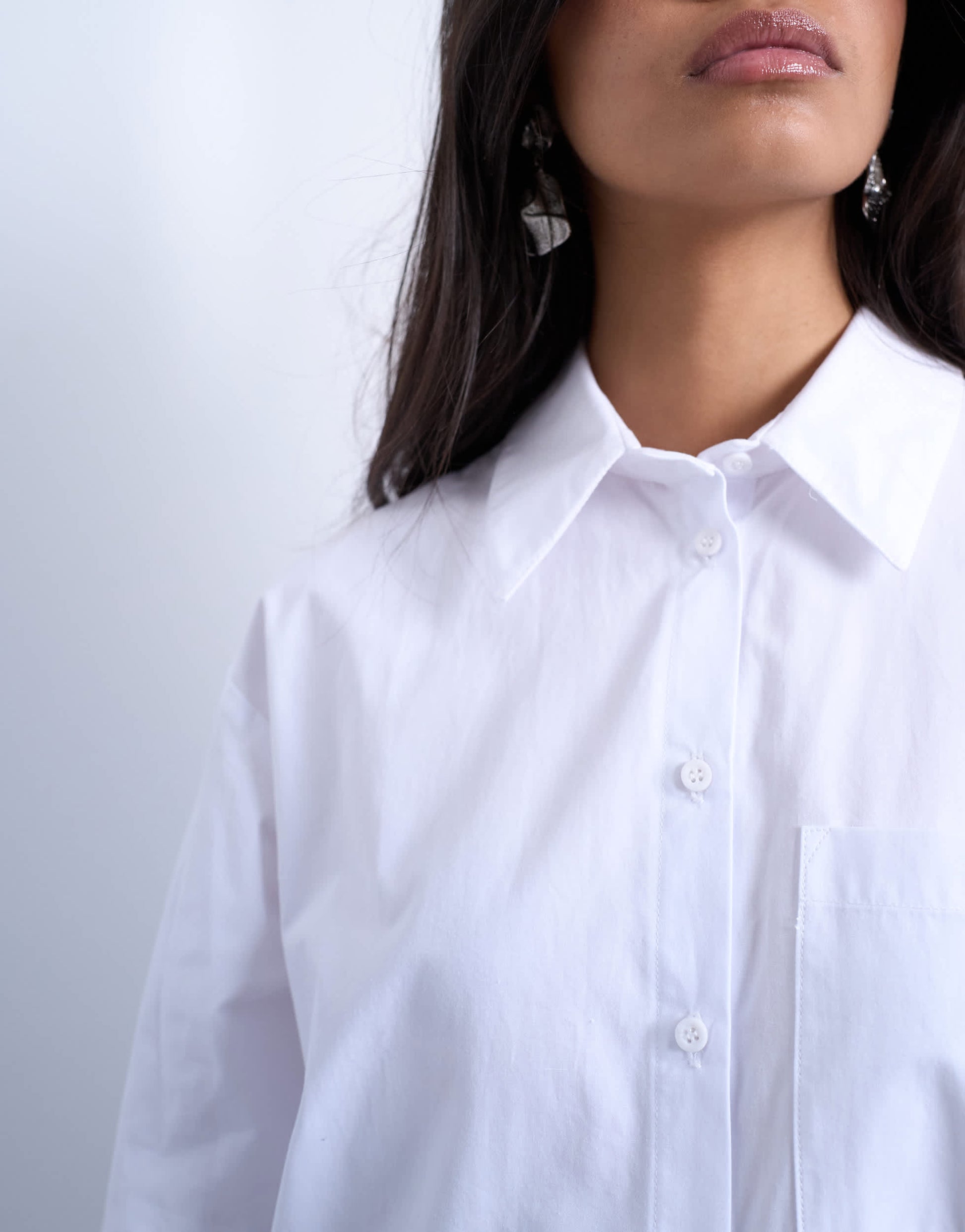 Topshop cinched oversized poplin shirt in white