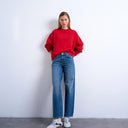 Topshop Cinch low rise relaxed jeans in vintage blue