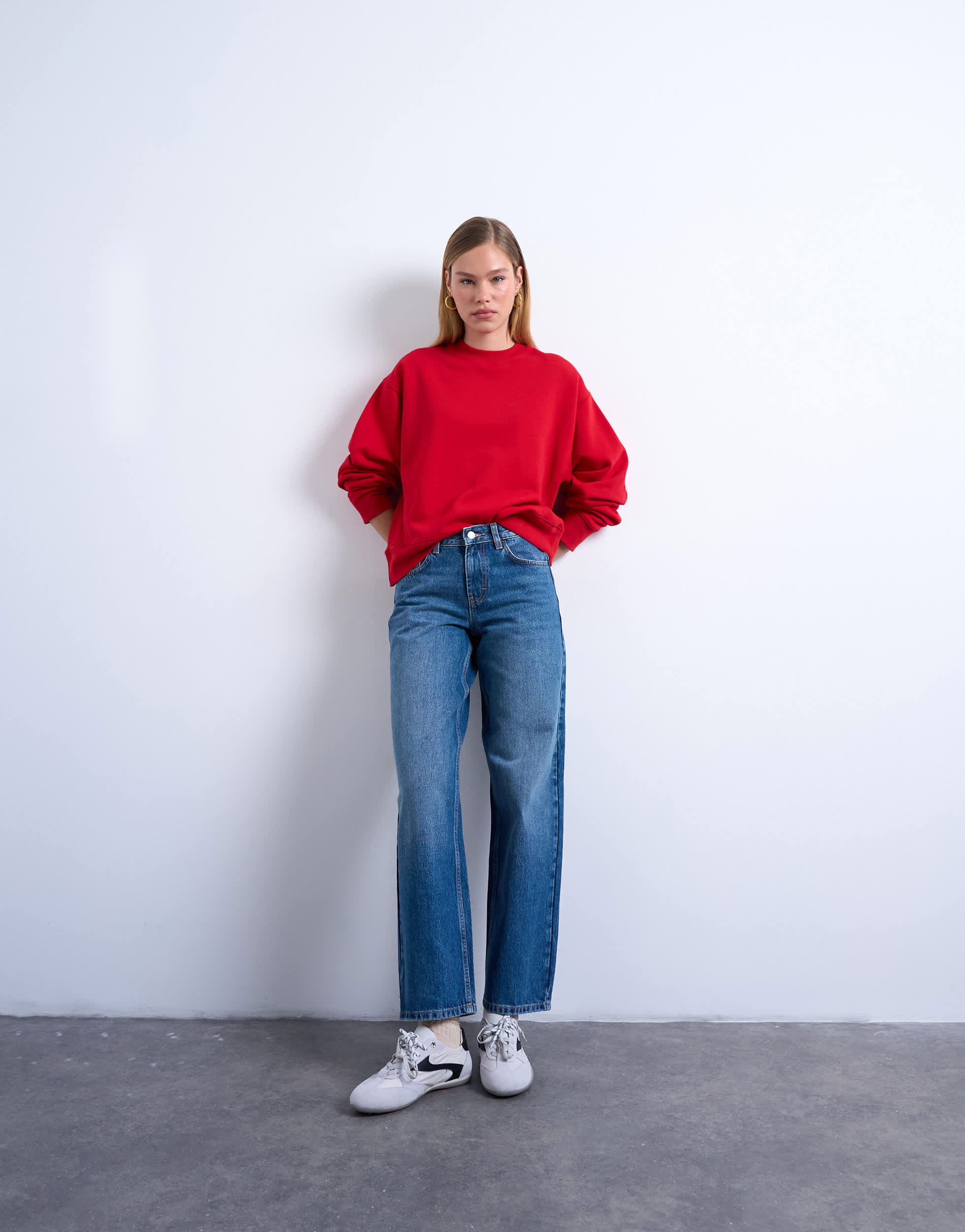 Topshop Cinch low rise relaxed jeans in vintage blue