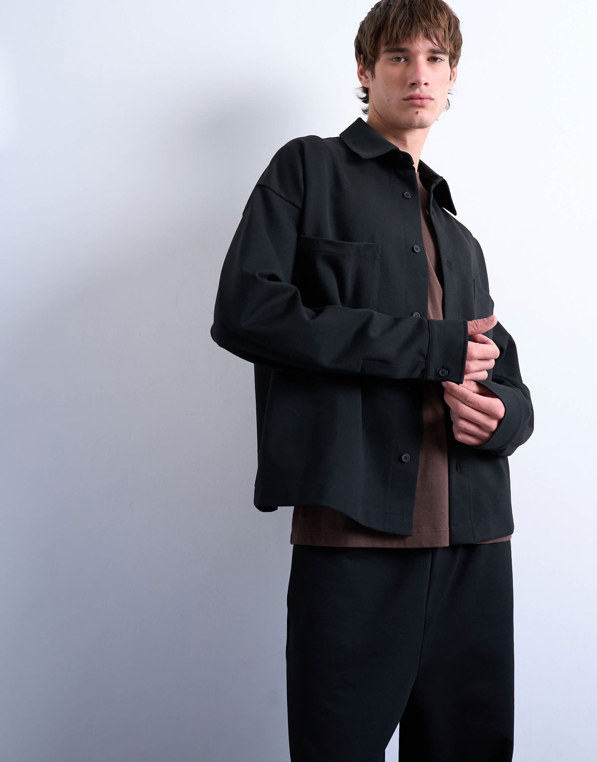 Topman fit double pocket jersey jacket in black