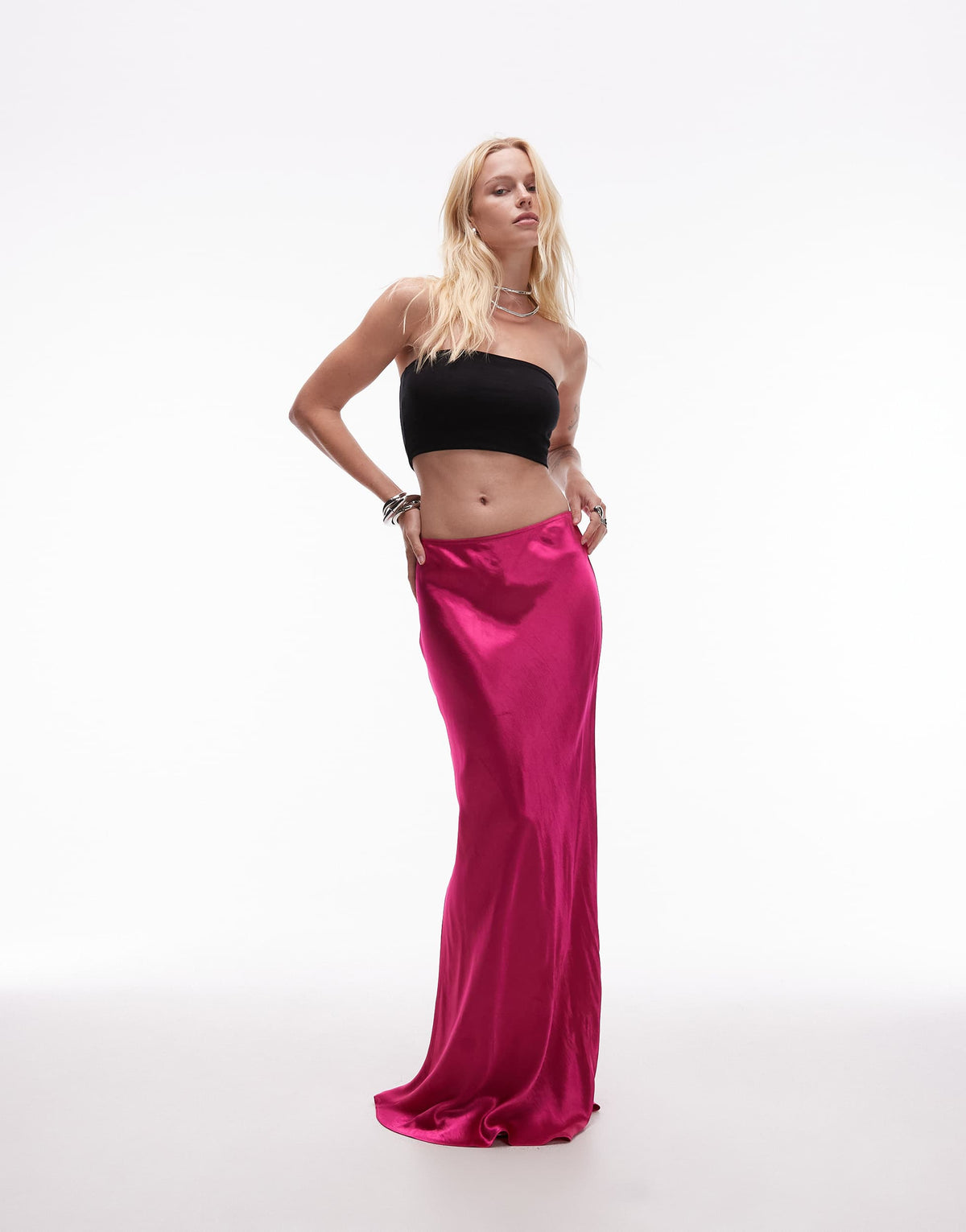 Topshop satin bias maxi skirt in pink