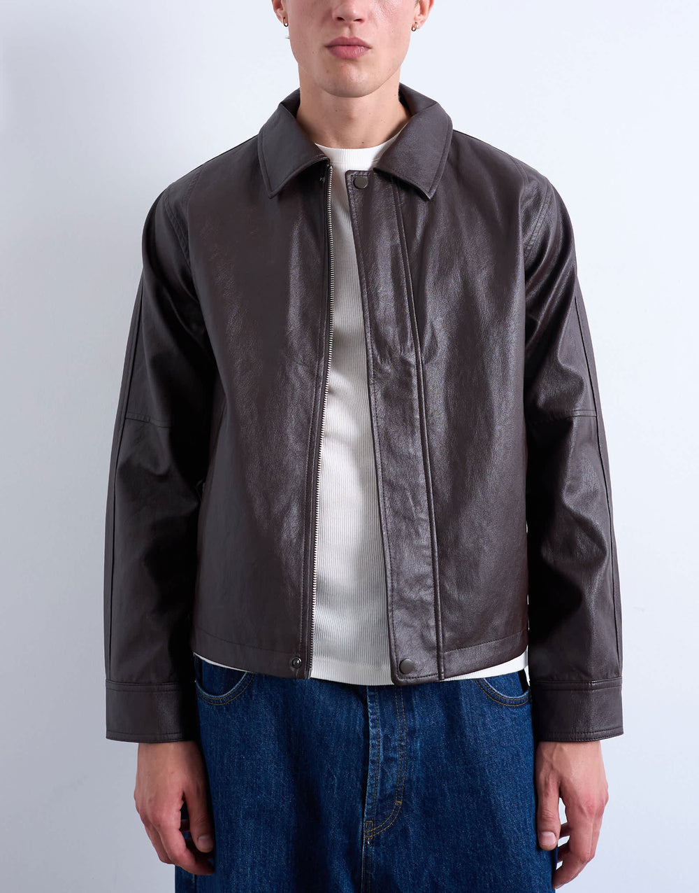Topman faux leather smart jacket in burgundy
