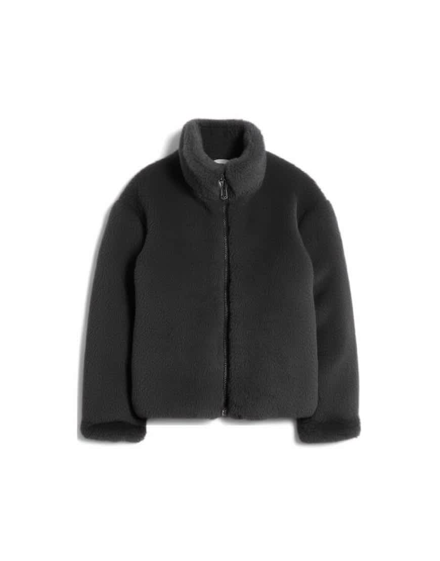 Topman faux fur funnel neck jacket in dark grey