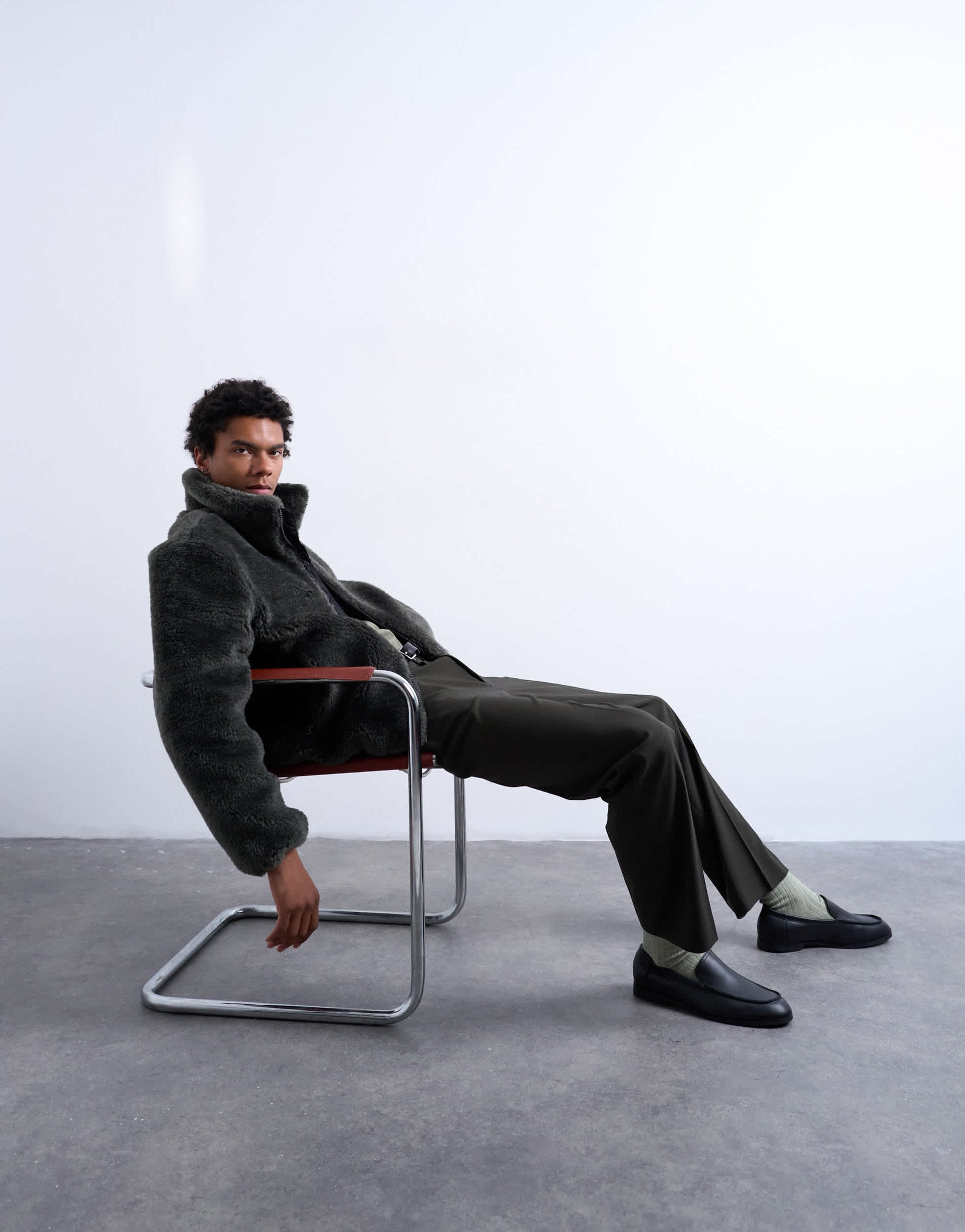 Topman faux fur funnel neck jacket in dark grey
