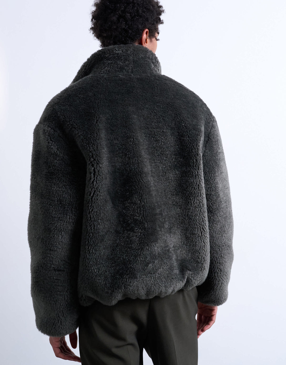 Topman faux fur funnel neck jacket in dark grey