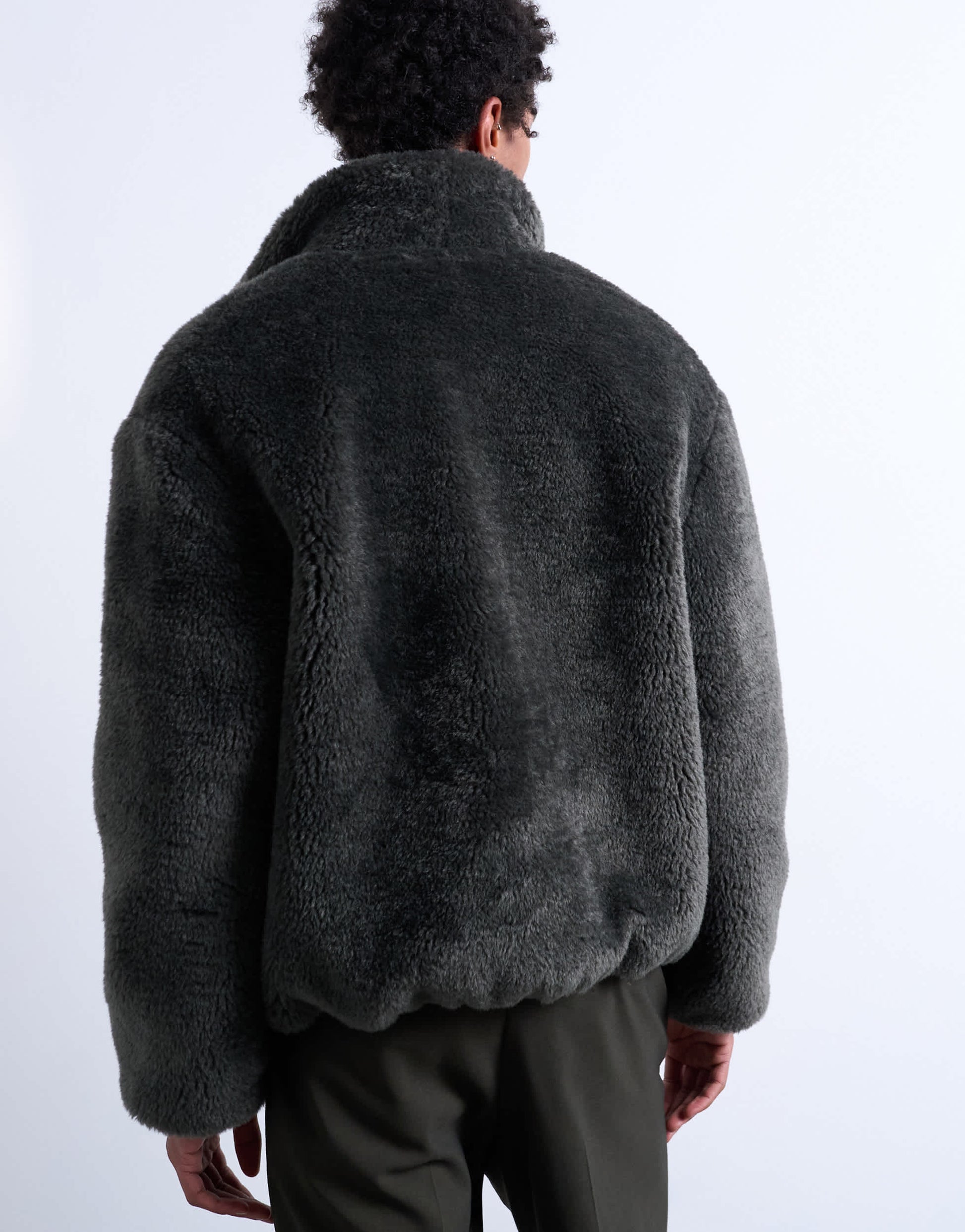 Topman faux fur funnel neck jacket in dark grey