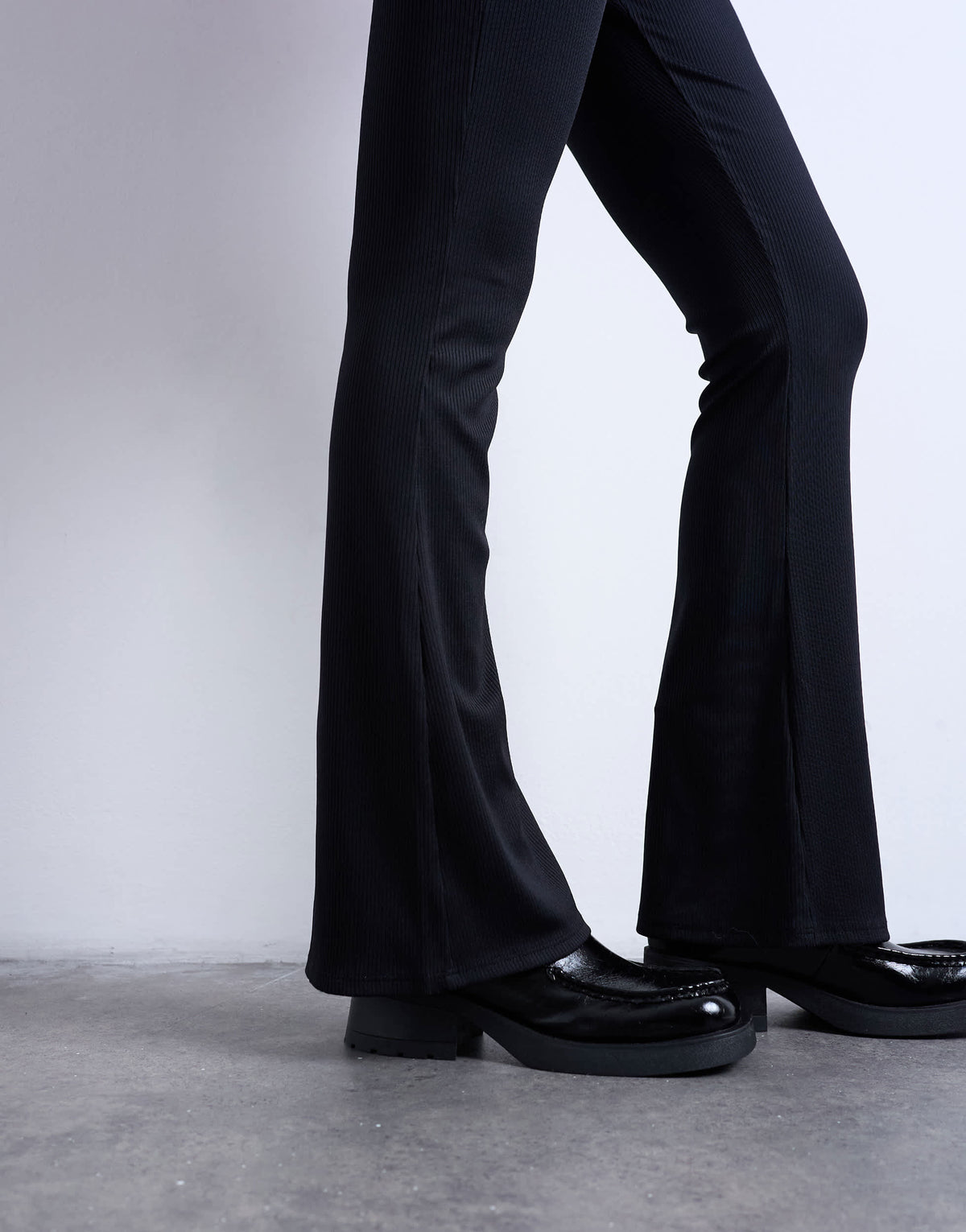 Topshop skinny rib flared trouser in black
