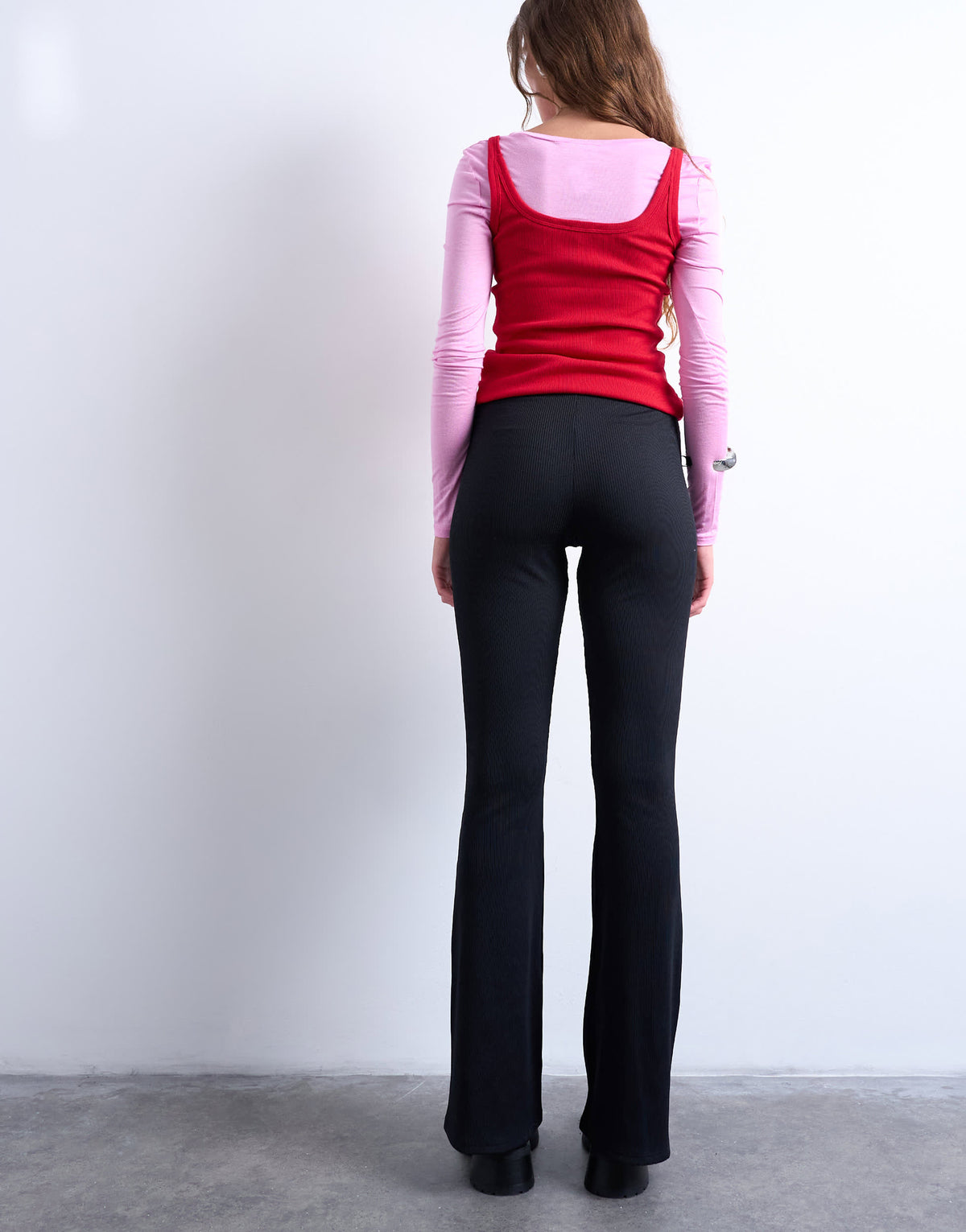 Topshop skinny rib flared trouser in black