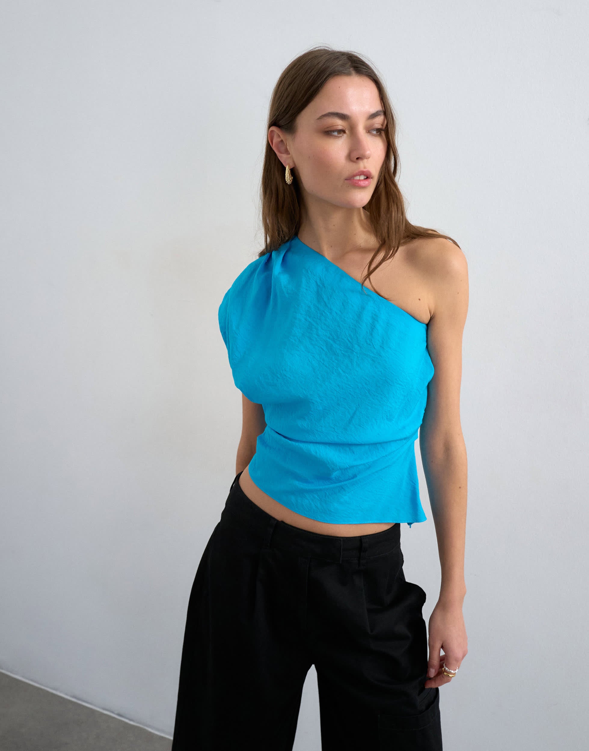 Topshop one shoulder top in teal