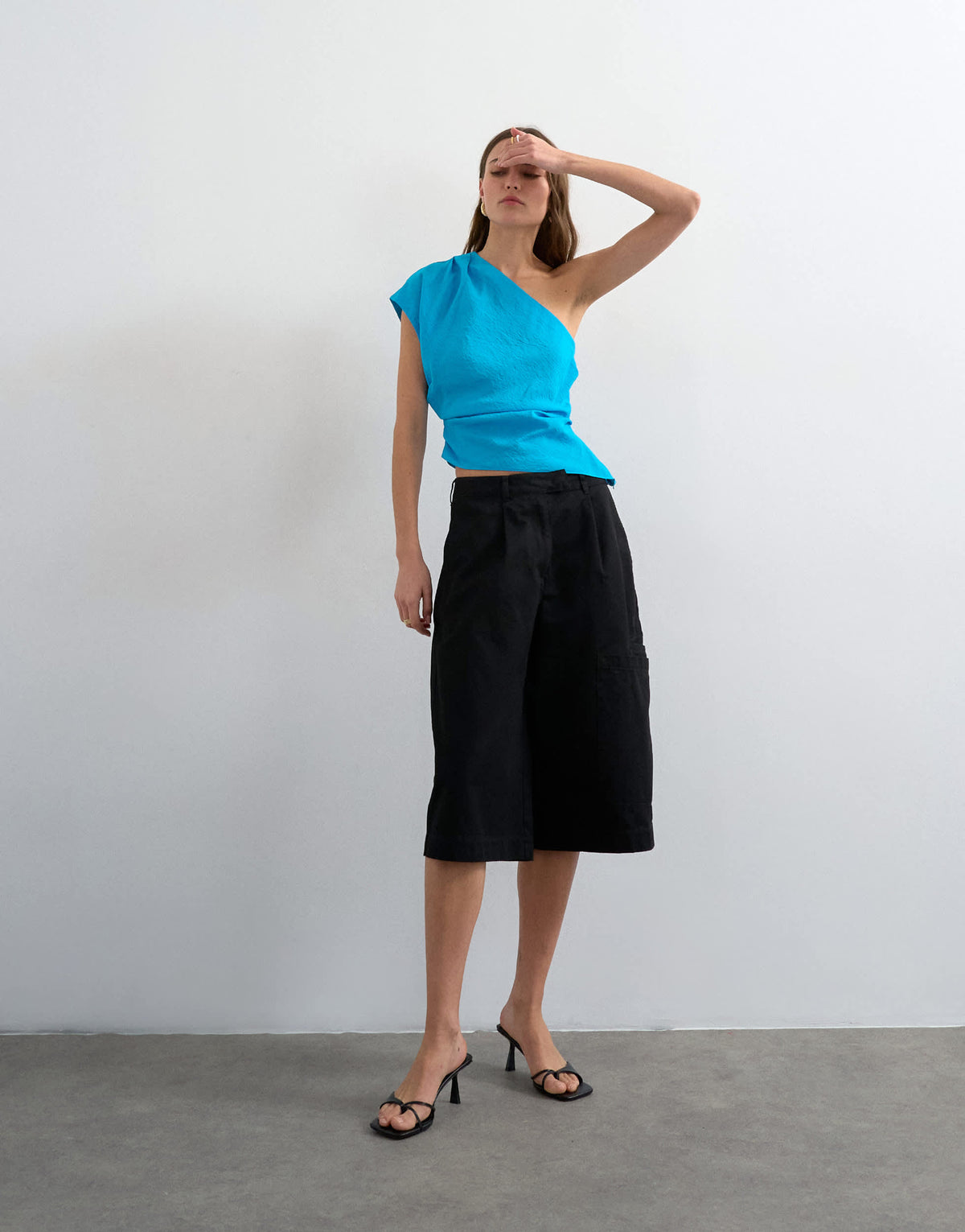 Topshop one shoulder top in teal
