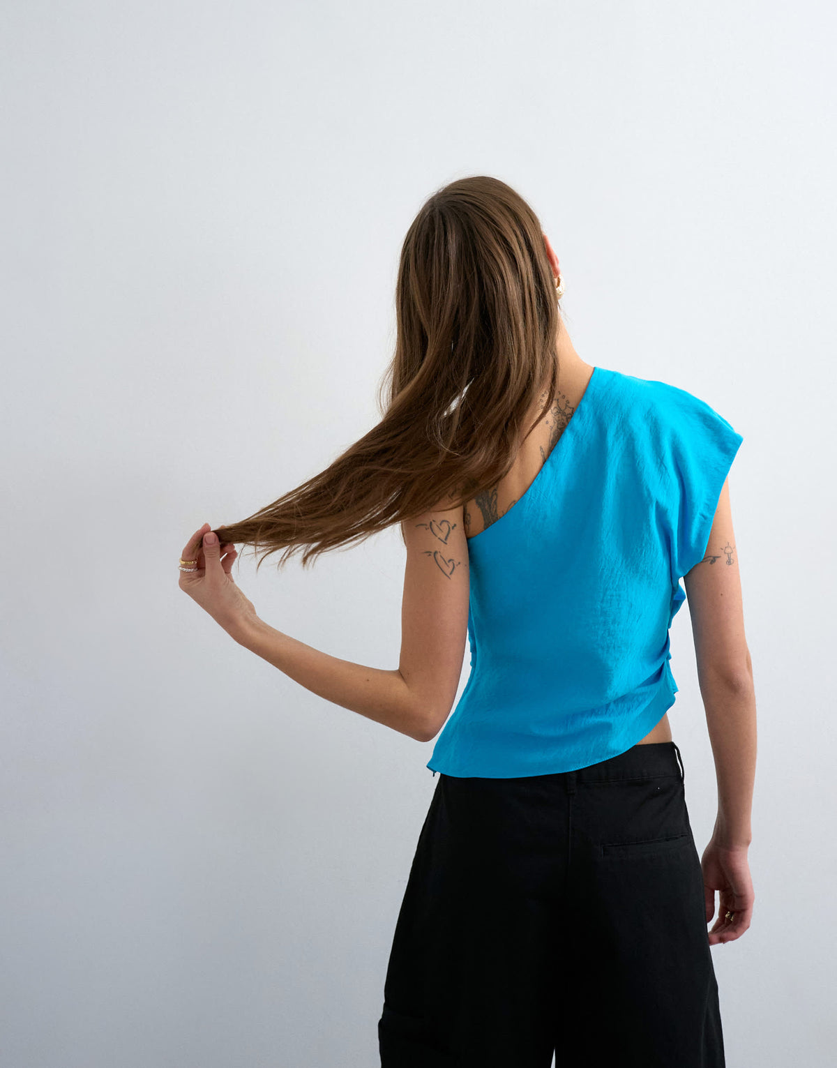Topshop one shoulder top in teal