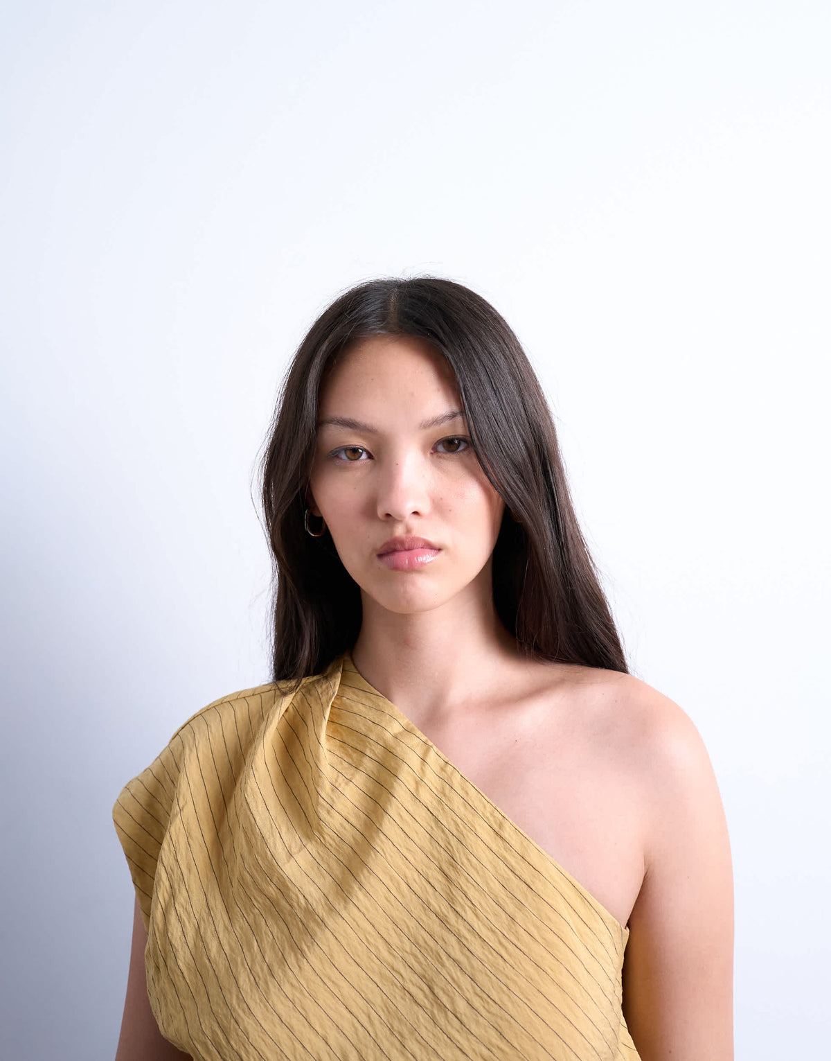 Topshop one shoulder top in tan stripe