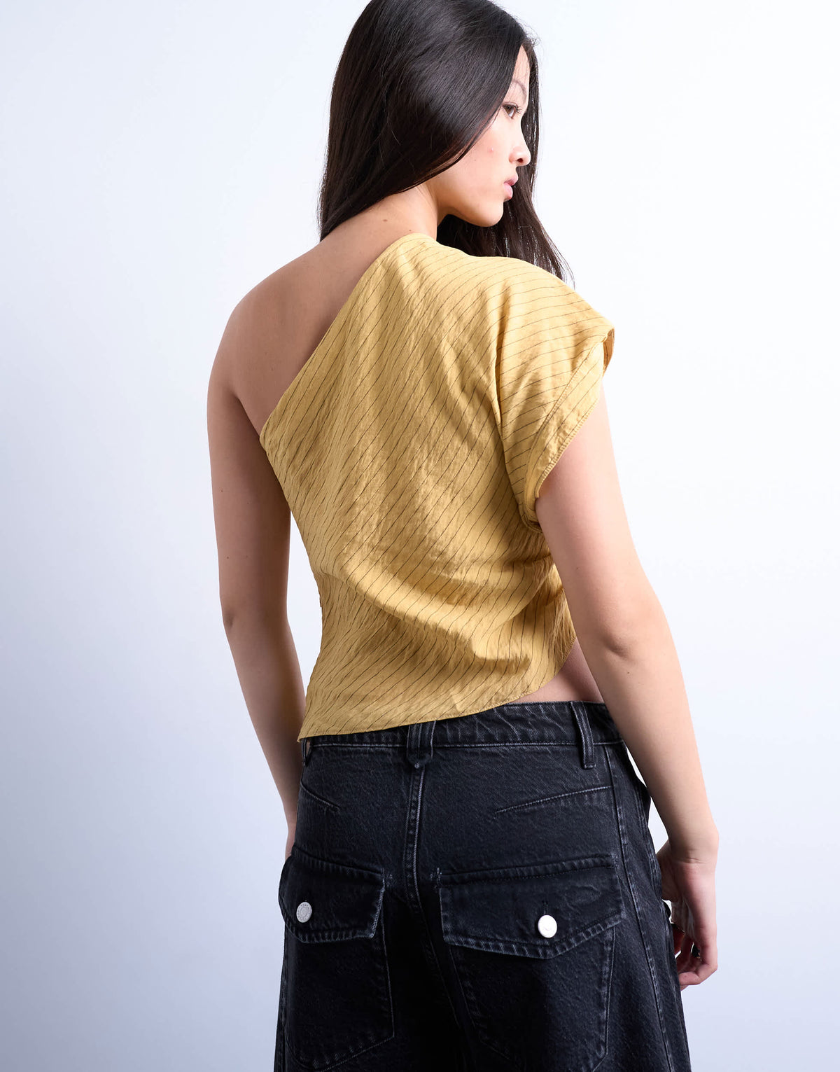 Topshop one shoulder top in tan stripe