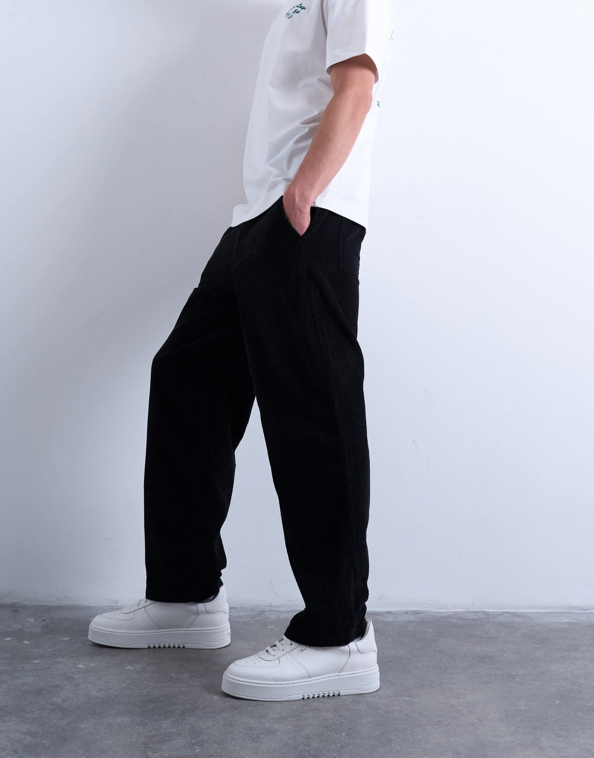 Topman cord taper leg trousers in black
