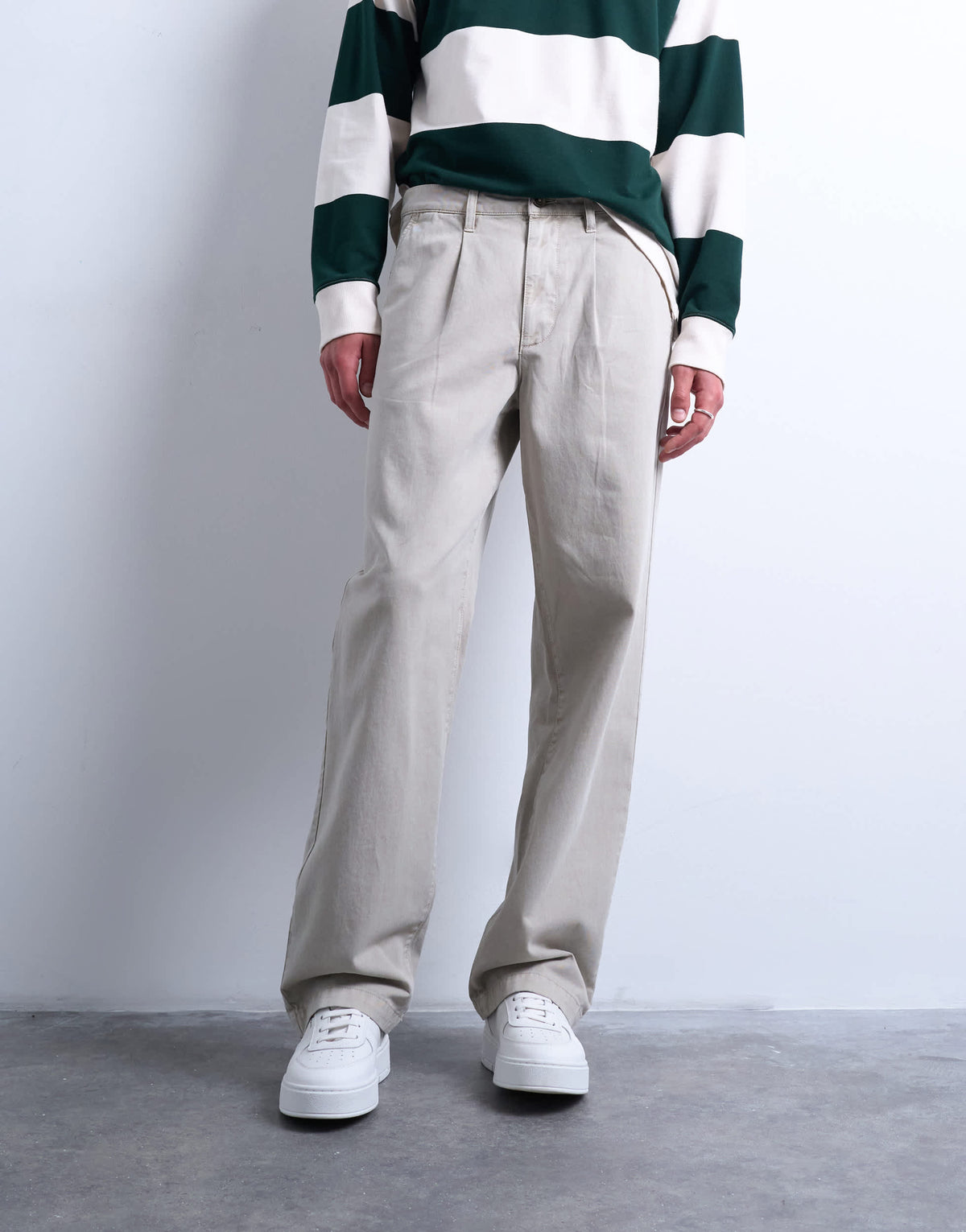Topman baggy fit high waisted twill trouser in stone