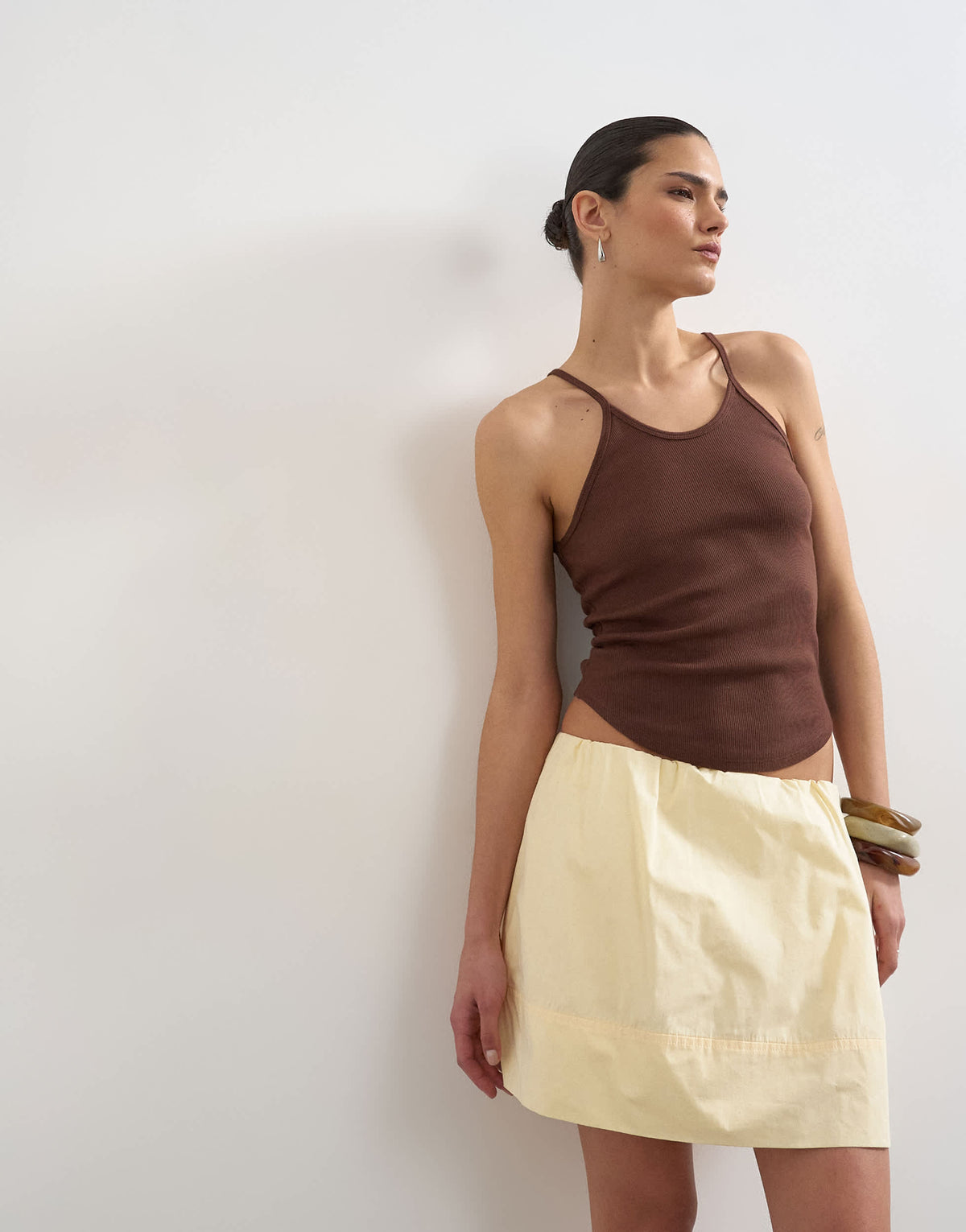 Topshop mini poplin skirt in buttermilk