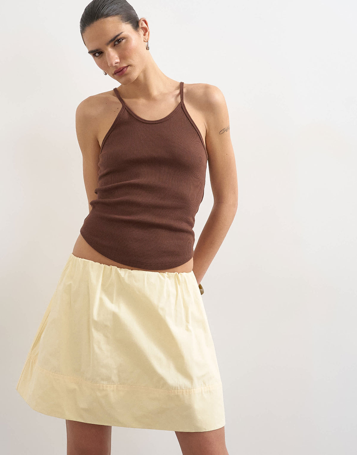 Topshop mini poplin skirt in buttermilk