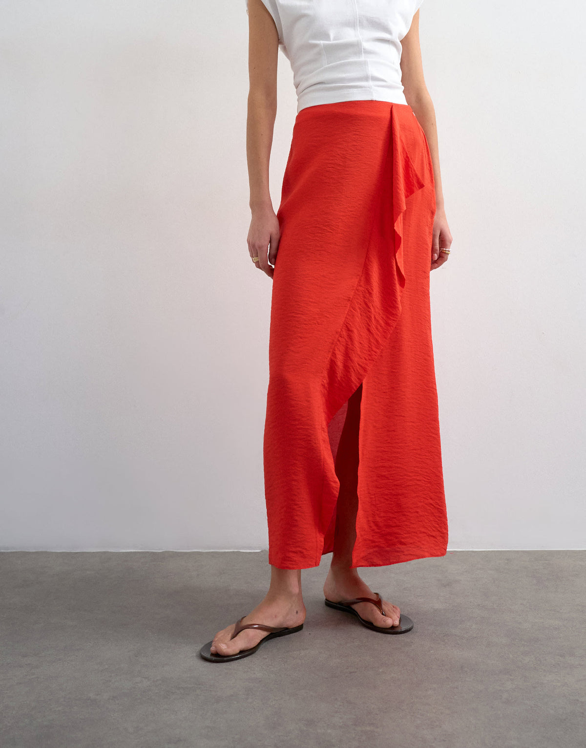 Topshop sarong wrap midi skirt in red