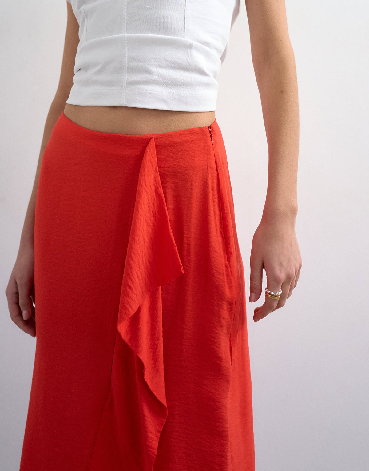 Topshop sarong wrap midi skirt in red