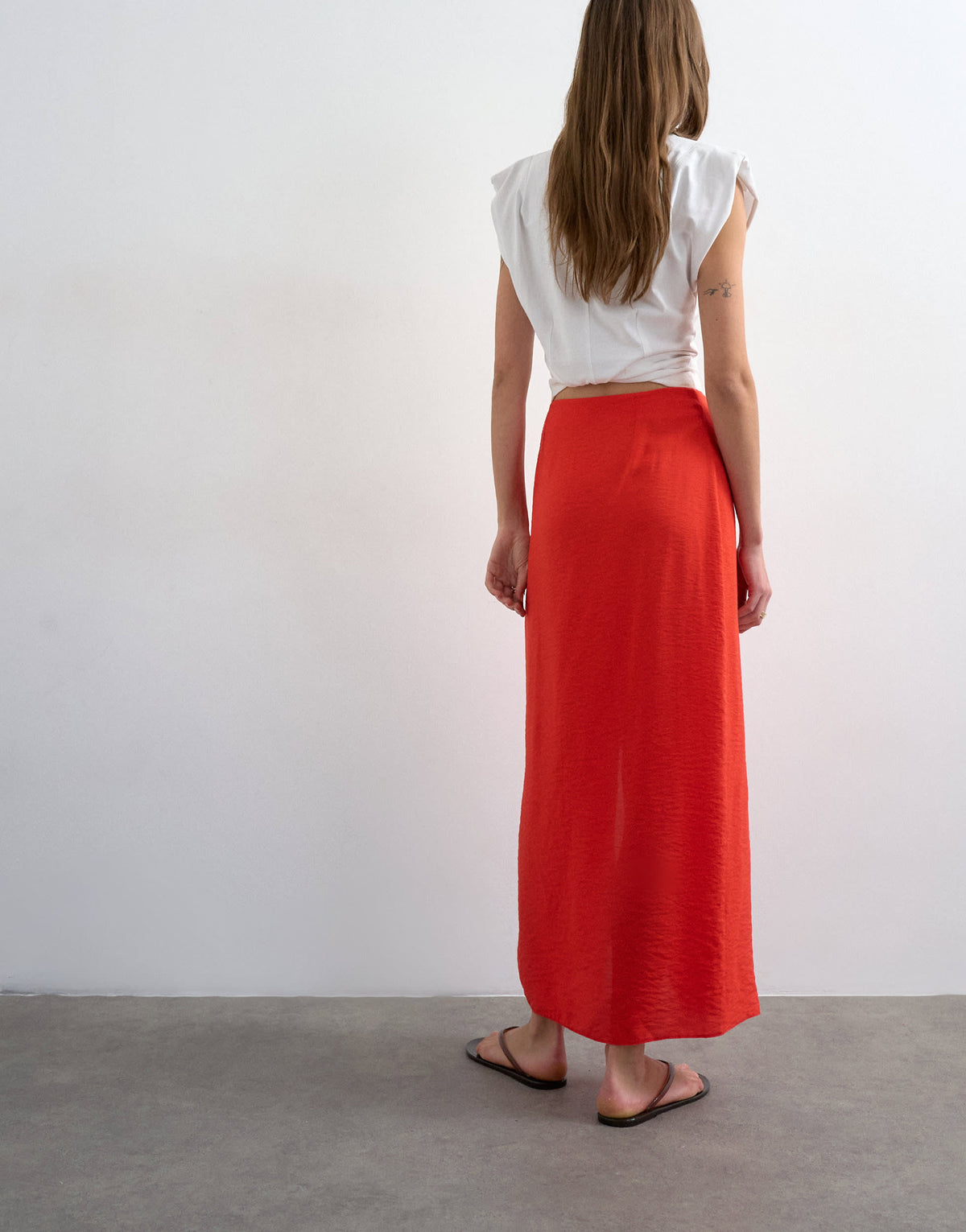 Topshop sarong wrap midi skirt in red