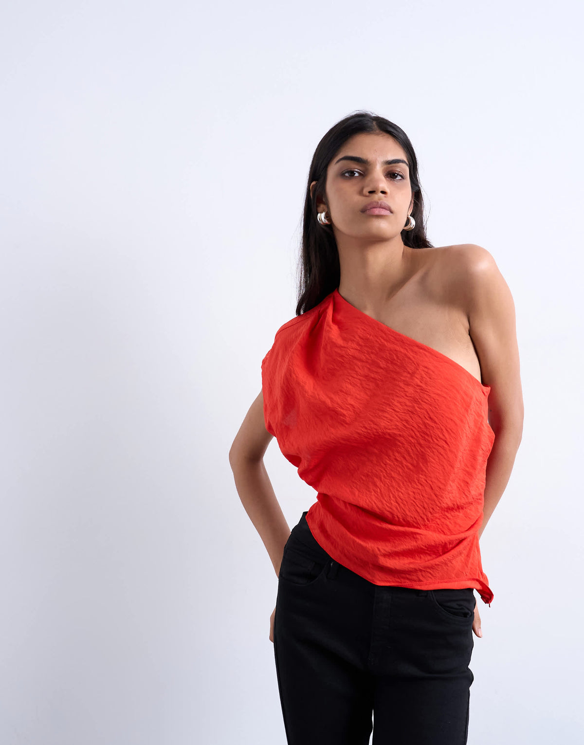 Topshop one shoulder top in red