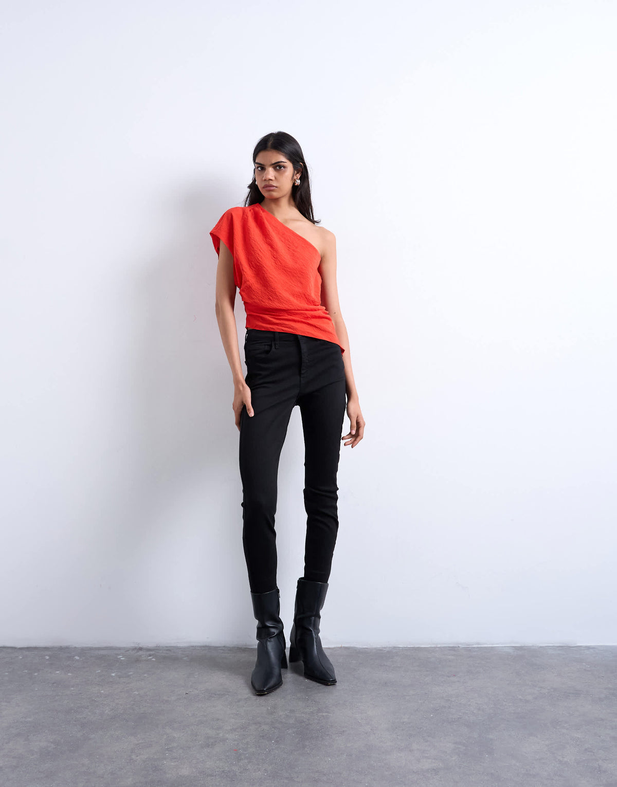 Topshop one shoulder top in red