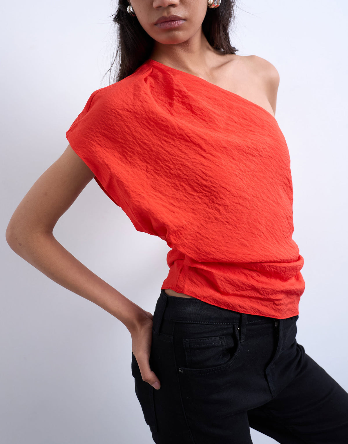 Topshop one shoulder top in red