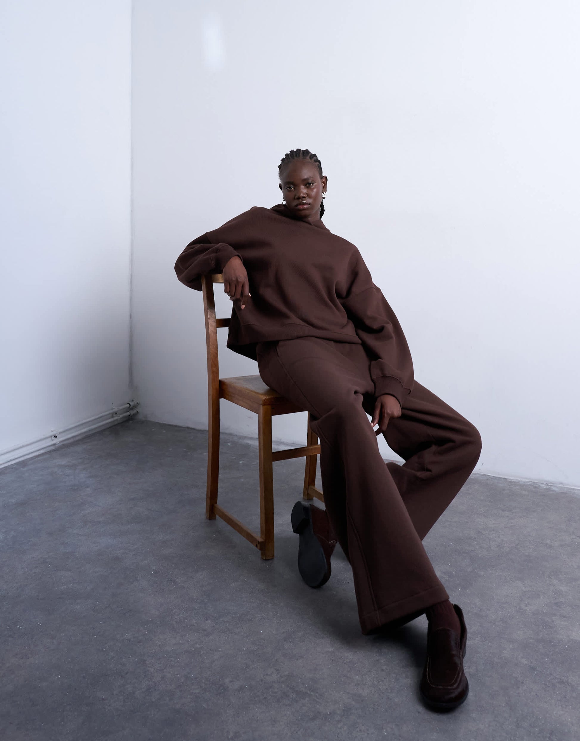 Topshop premium heavyweight straight leg jogger in chocolate brown