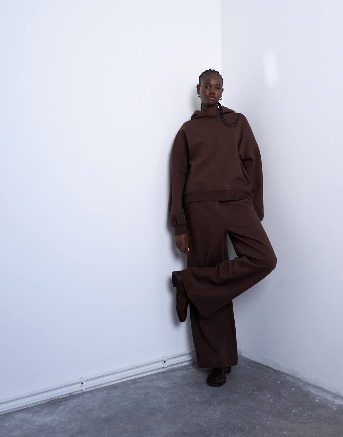 Topshop premium heavyweight straight leg jogger in chocolate brown