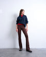 Topshop skinny rib flared trouser in chocolate brown
