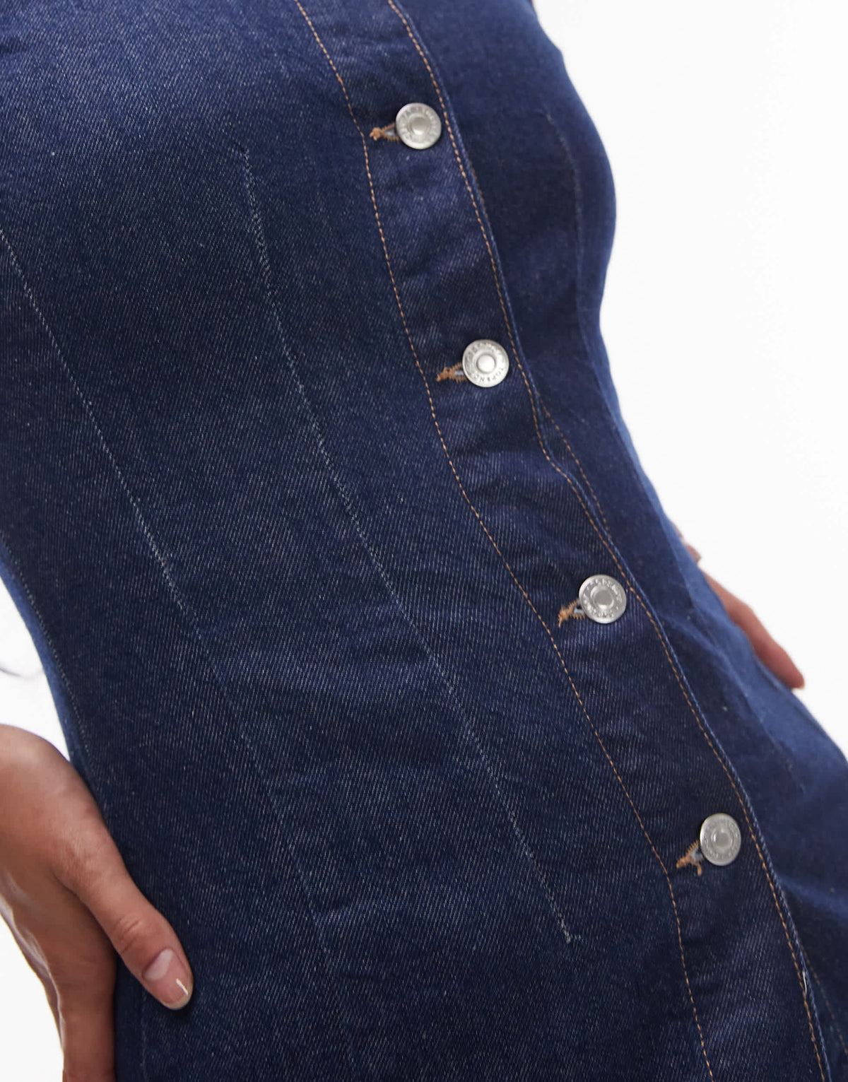 Topshop denim longline fitted top in rinse indigo