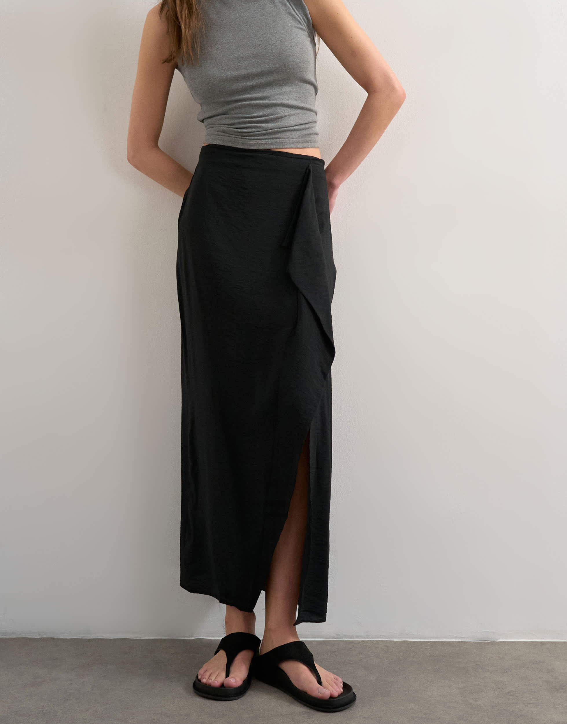 Topshop sarong wrap midi skirt in black